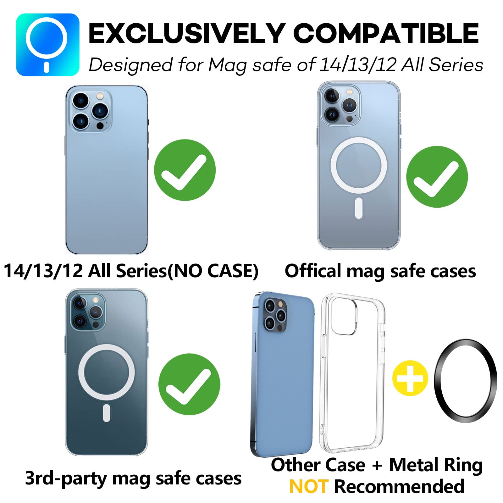 Quarble Air Vent Car Mount Holder Compatible With 14 13 12/Pro/Pro Max/Mini And Magsafe Case 360° Adjustable No Metal Plate Needed