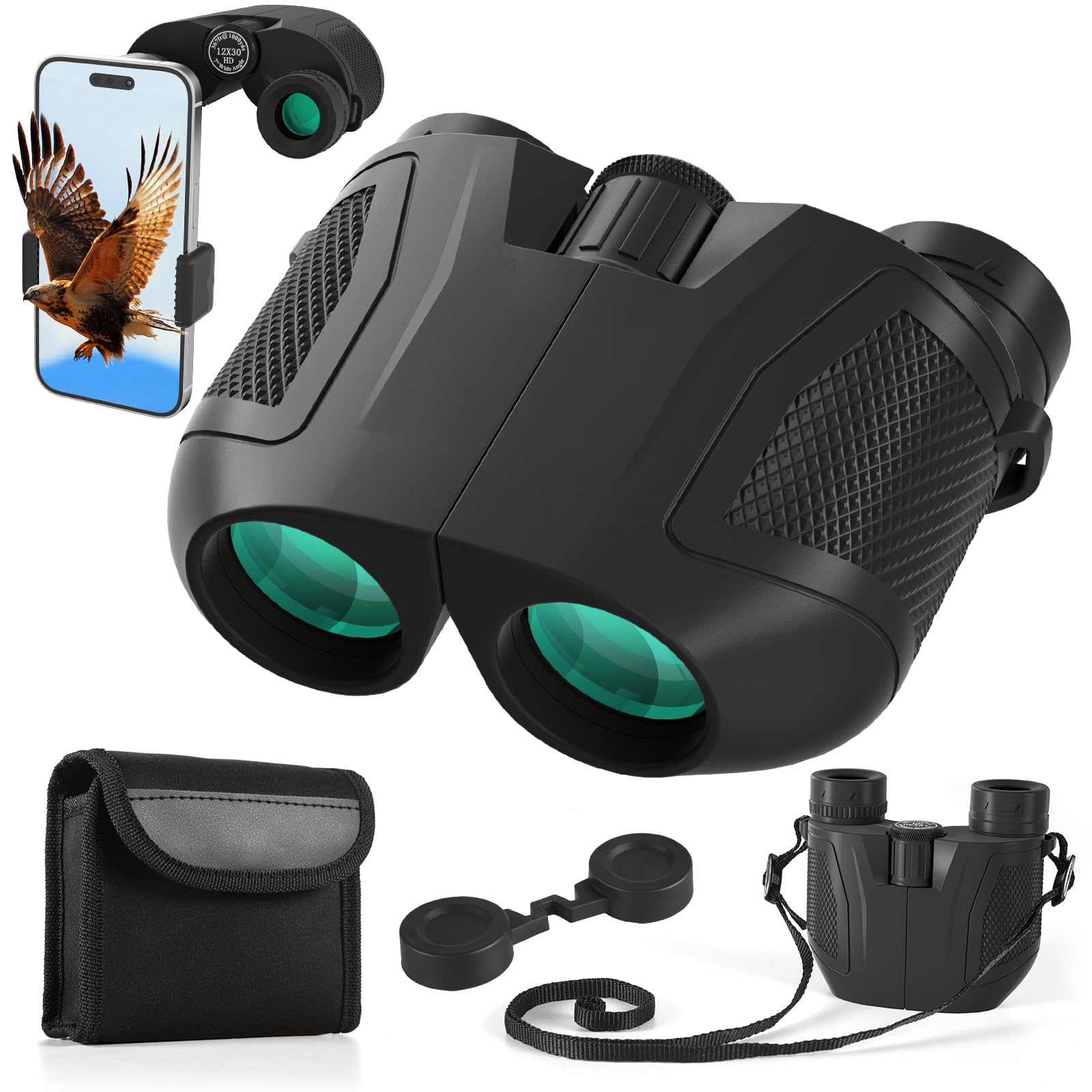 Urbancoast 12X30 Compact Binoculars For Adults High Powered - Travel Small Binoculars With Phone Adapter For Cruise Ship Hiking Bird Watching Sports Safari Viewing Football Sports Concert