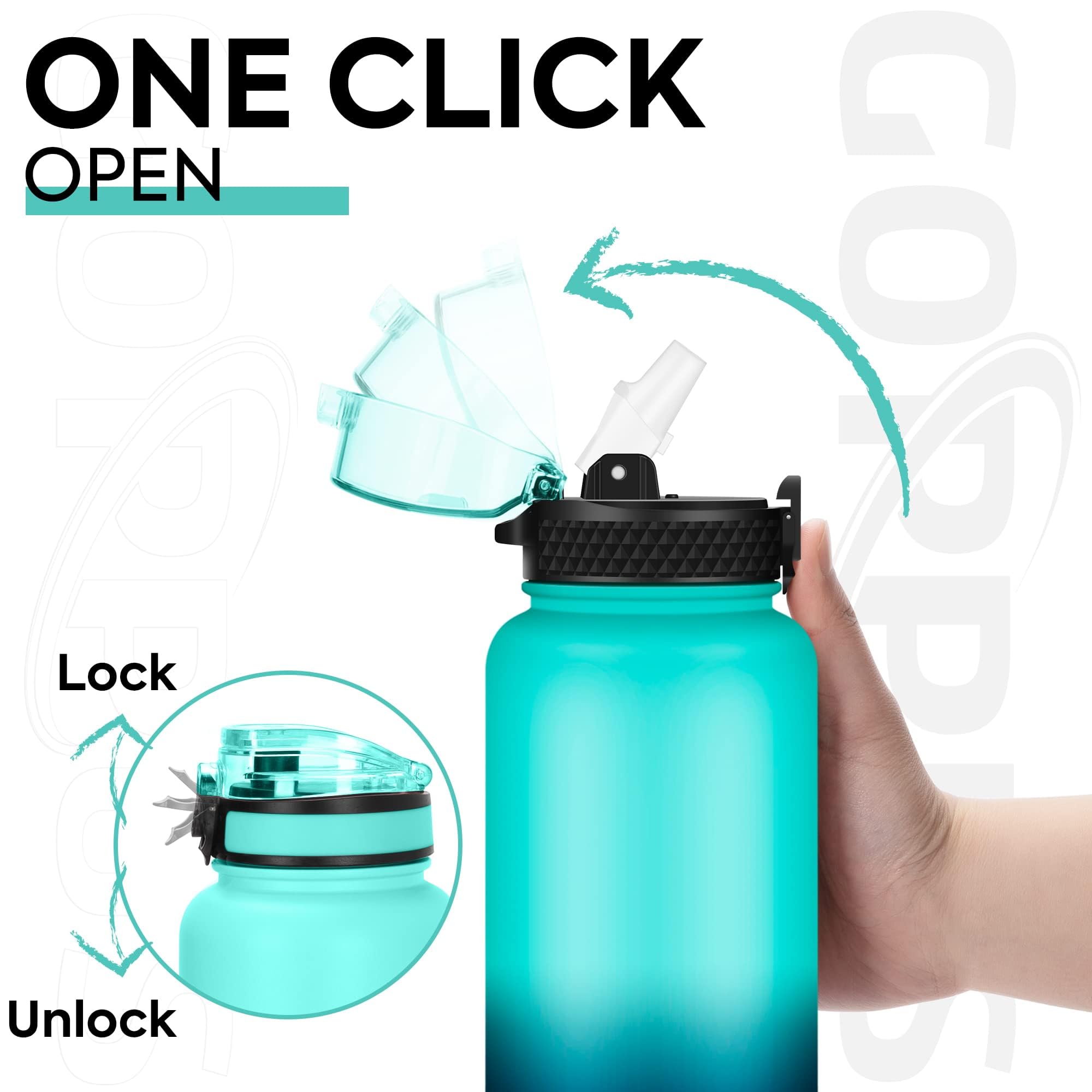 Goppus 40 Oz Insulated Water Bottle With Straw Lid Stainless Steel Sports Water Cup Flask Wide
