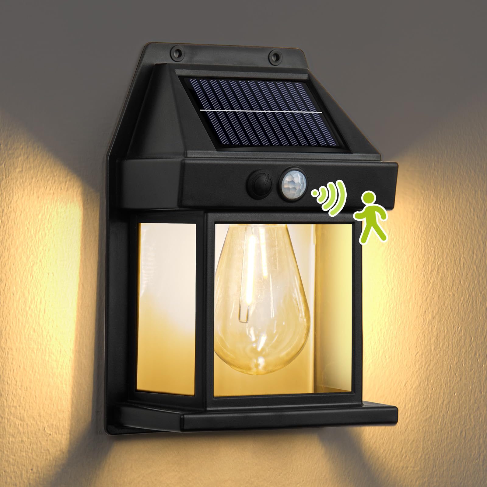 Solar-powered outdoor wall light with motion sensor and waterproof design