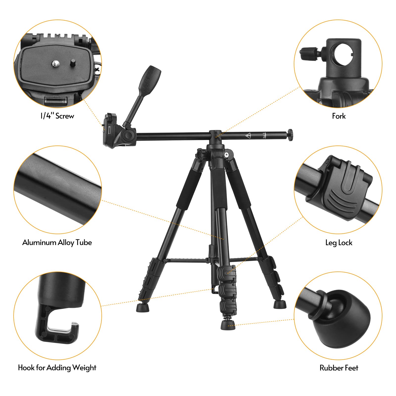 Andoer 157 Cm Tripod, Camera Tripod With 90 Degree Centre Columns, Aluminium Photo Tripod With Monopod, 360 Degree Ball Head, 1/4 Inch Screw Connection, Phone Clamp, Carry Bag, 5 Kg / 11 Lbs Load
