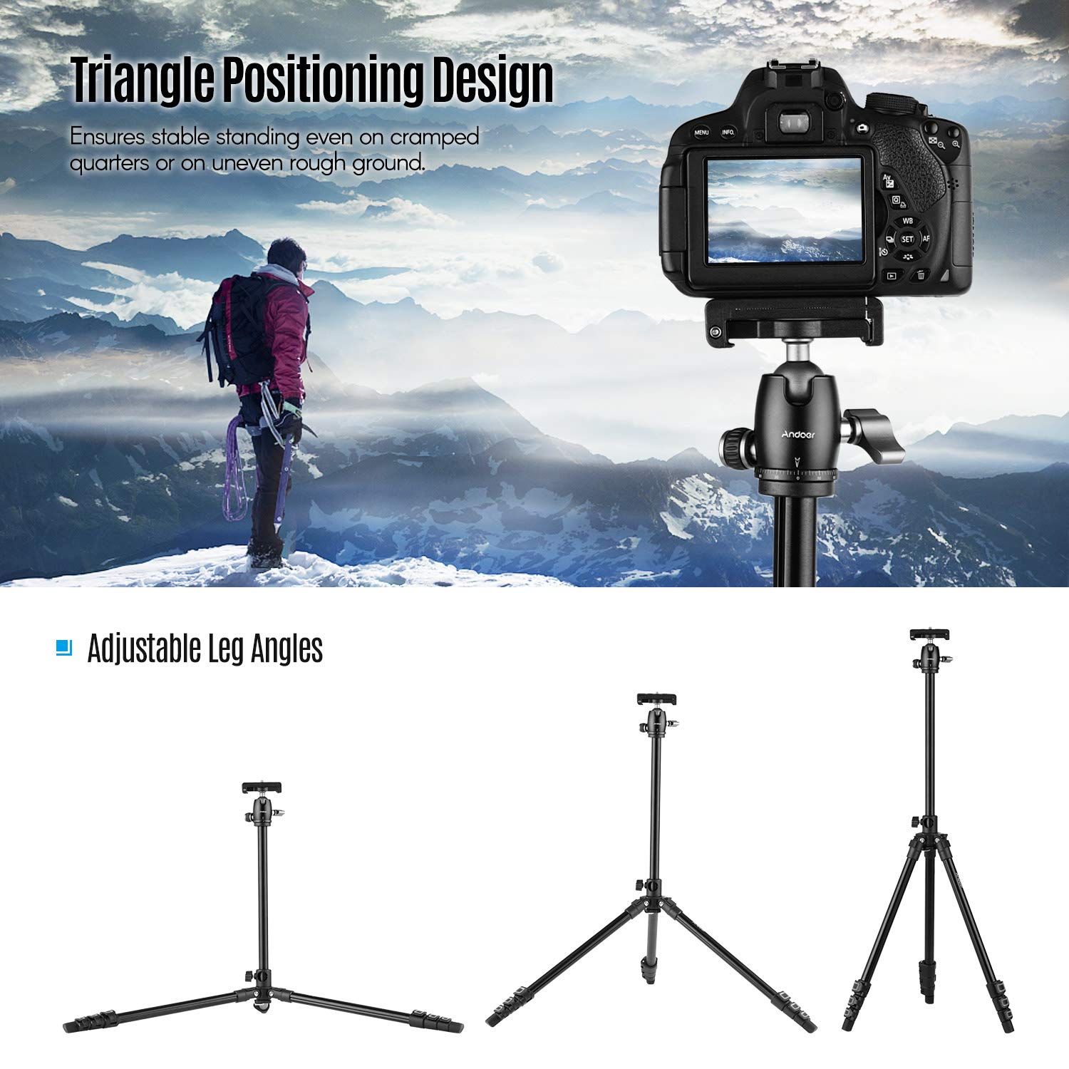 Andoer Camera Tripod Horizontal Mount Professional Travel Tripod With 360 Degree Panorama Ball Head Phone Holder Remote Control For Dslr Cameras Smartphones Compatible With Canon Nikon Sony