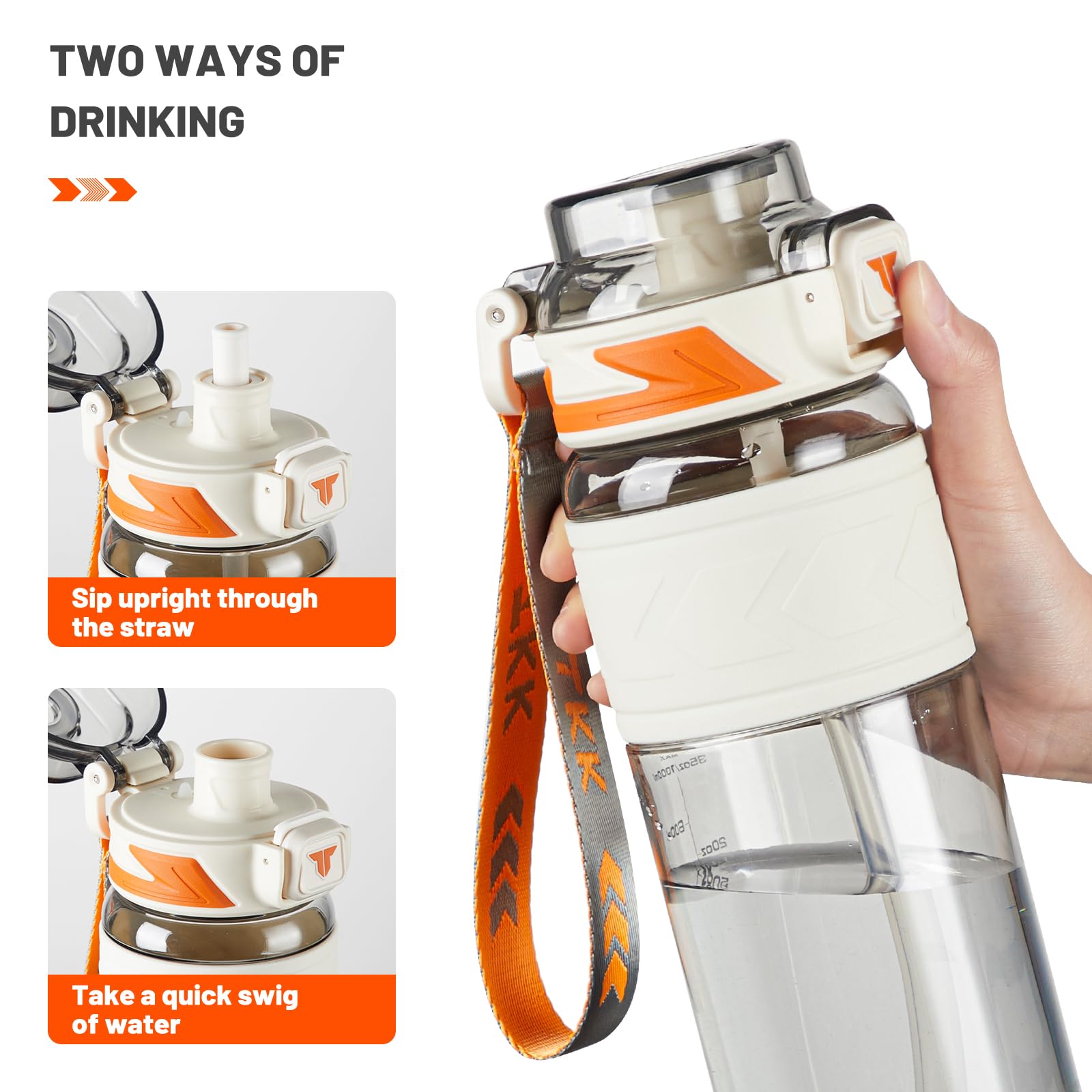 Tkk Sports Water Bottles With Removable Straw 34 Oz Leak-Proof Flip Top Lid Tritan Bottles