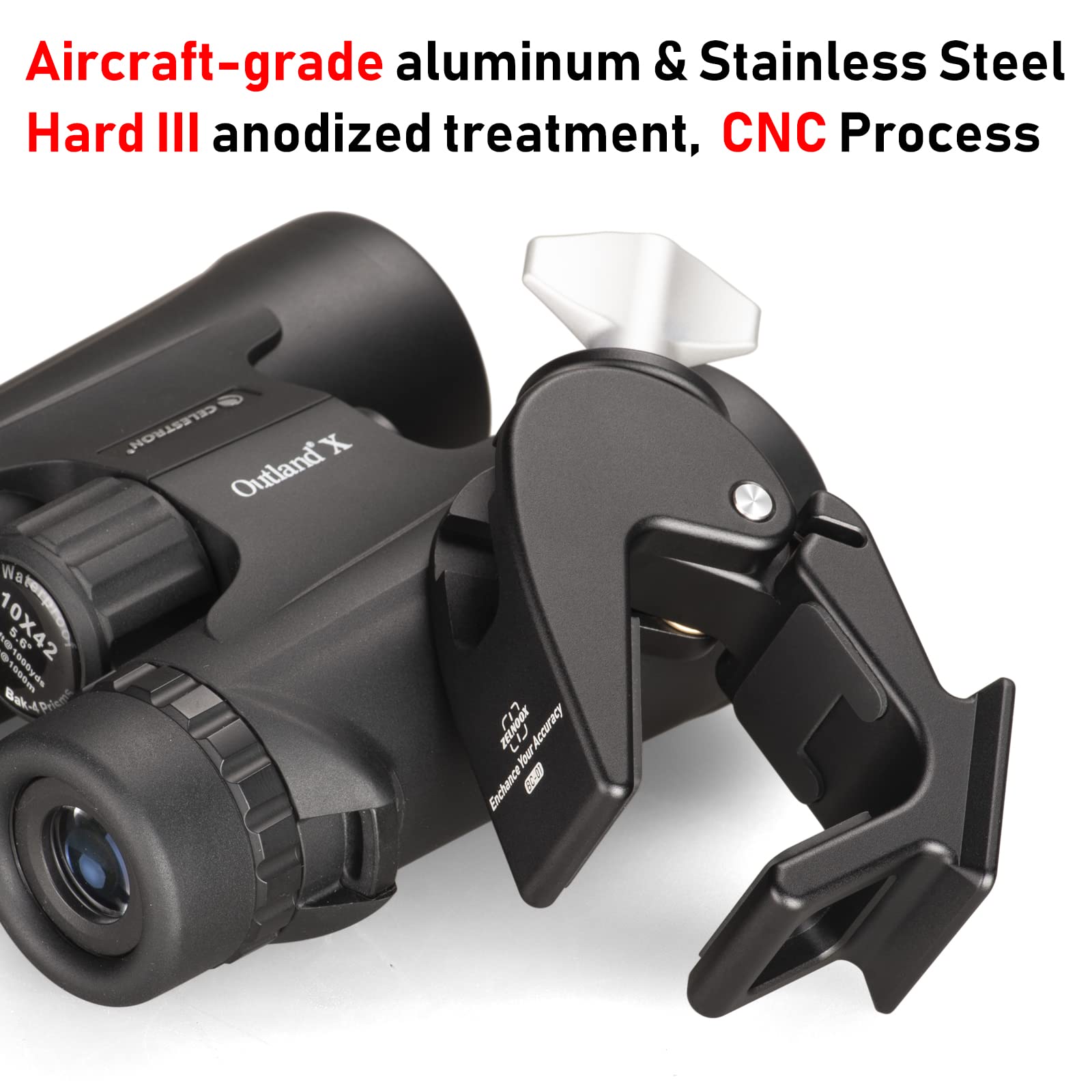 Zelnoox Clamp Binocular Tripod Adapter – Arca Quick Release Dovetail  1/4"-20 & 3/8"-16 Screw Holes  Fits 26-58Mm Binoculars