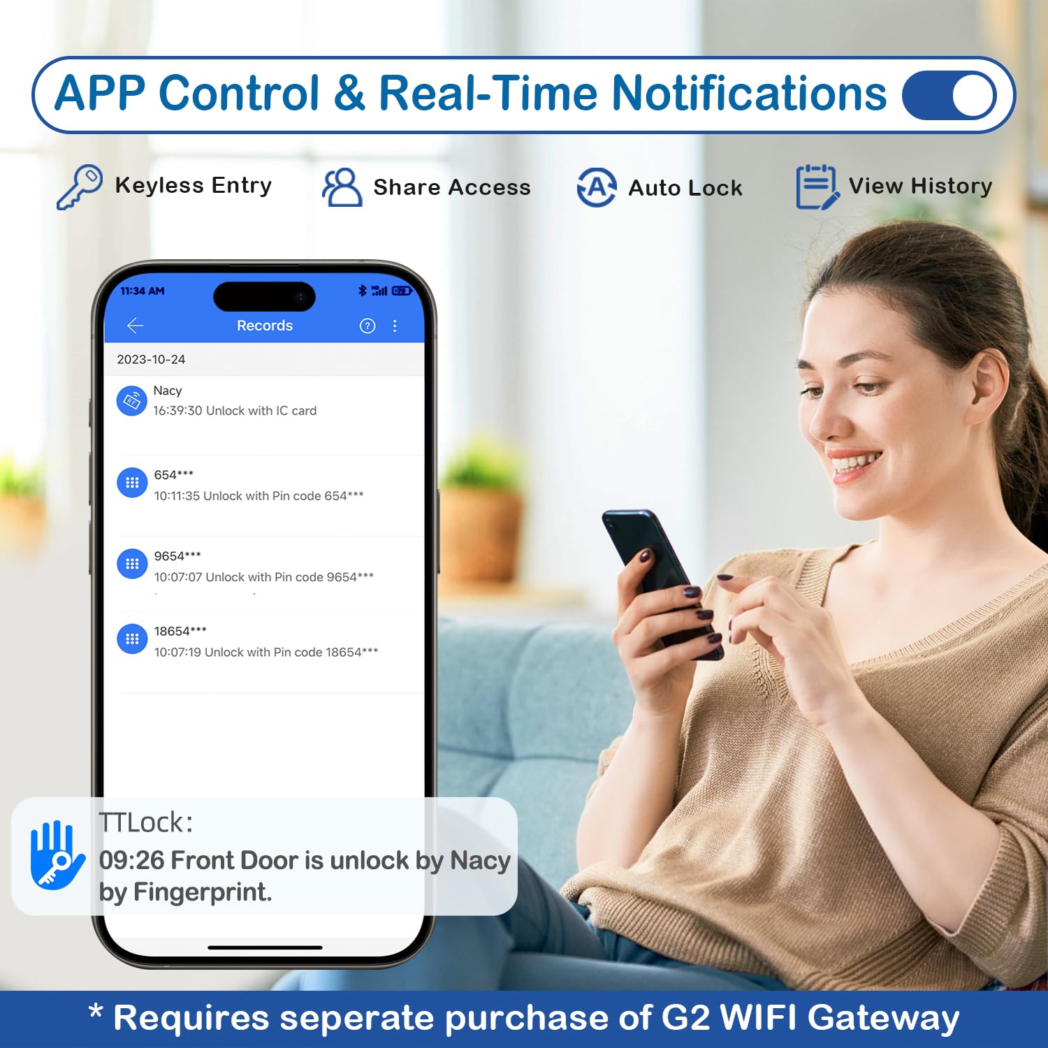 Msr605 Keyless Entry Door Lock, Smart Handle Lock With Keypad, Smart Locks For Front Door, Electronic Keypad Deadbolt With Handle, Fingerprint Locked With Code, Auto Locked For Exterior,Home(Matte Black)