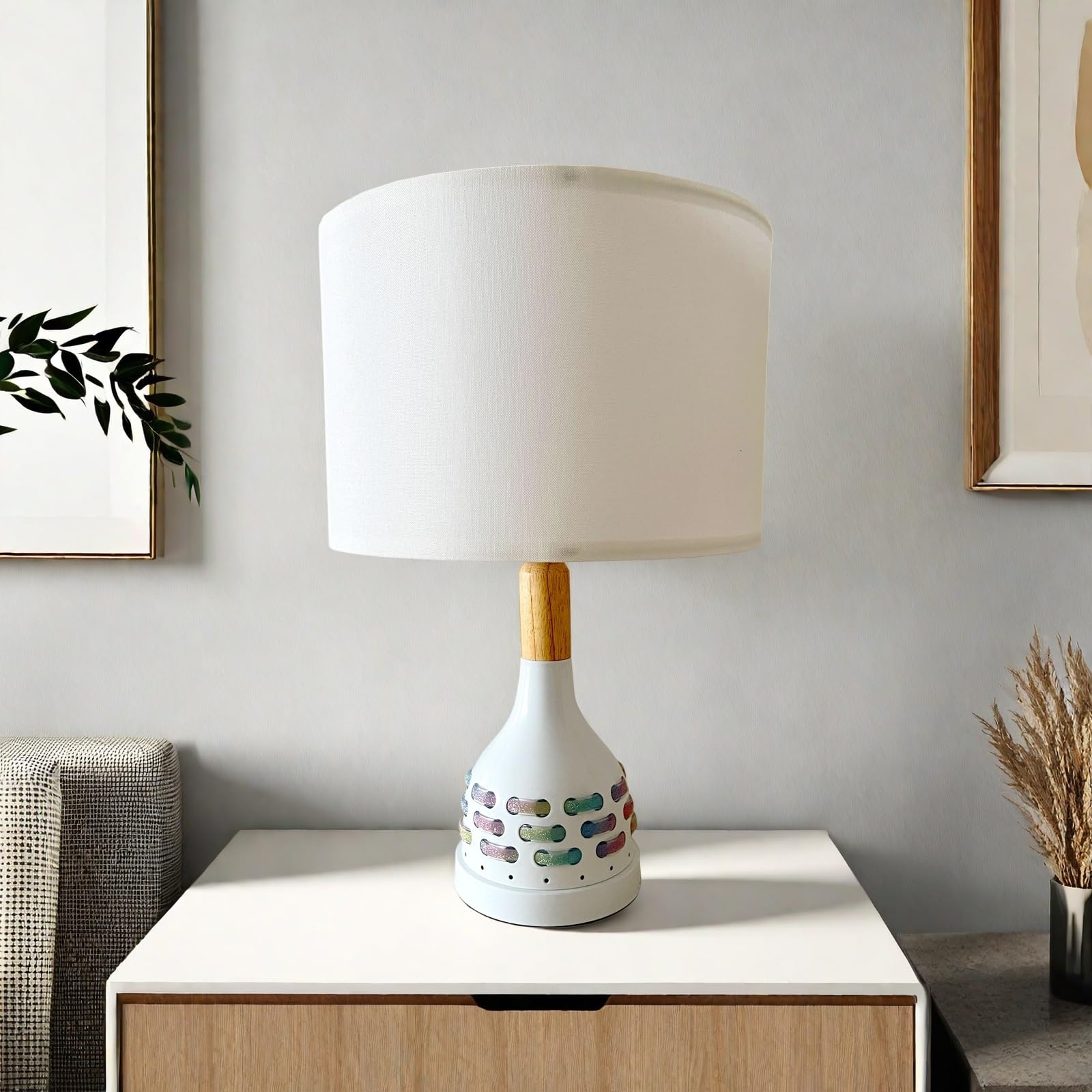 Jingoe 17'' Modern Bedroom White Table Lamp Set Of 2 With Night Light For Bedroom Living Room Bedside Nightstand Lamp Farmhouse (Includes 2 Bulbs)