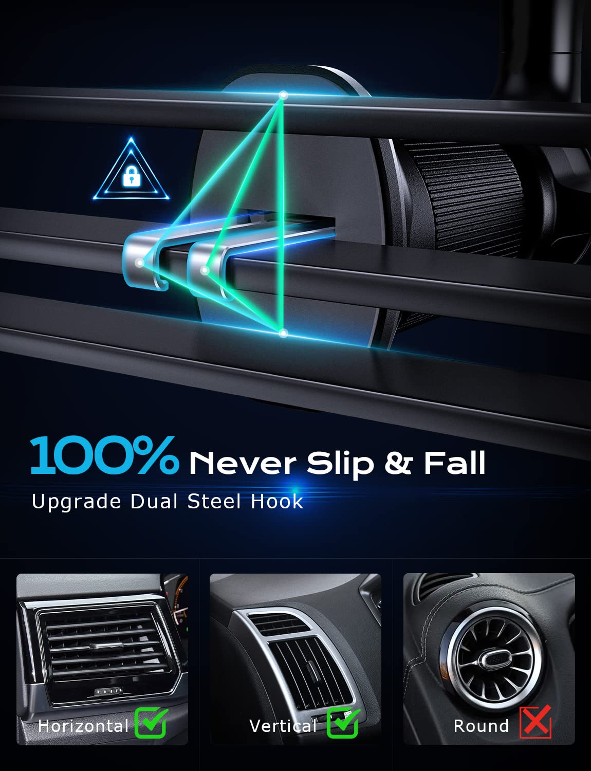 Tazeni Magnetic Car Mount For Iphone 14 Pro Max - 10X Stronger Magnet, 1080 Adjustable & Flexible, Never Block Your Vent, Exclusive Dual-Triangle Hook, Easy Use In 0.01S