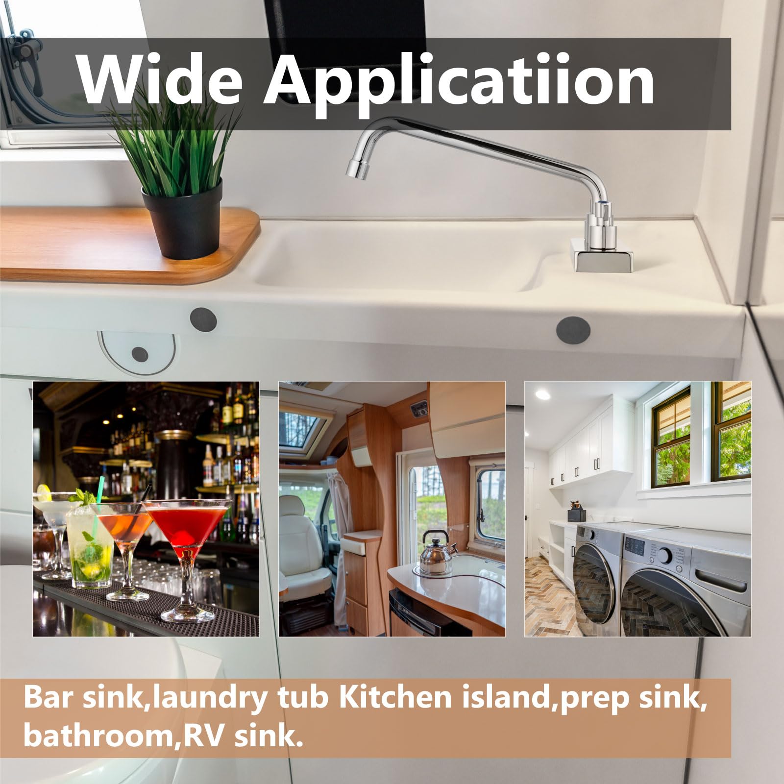 Gbbne Commercial Kitchen Faucet Bar Sink Faucet 4 Inch Center Deck Mount Utility Laundry Faucet 2 Hole With Double Handle Polish Chrome With 12 Inch Spout