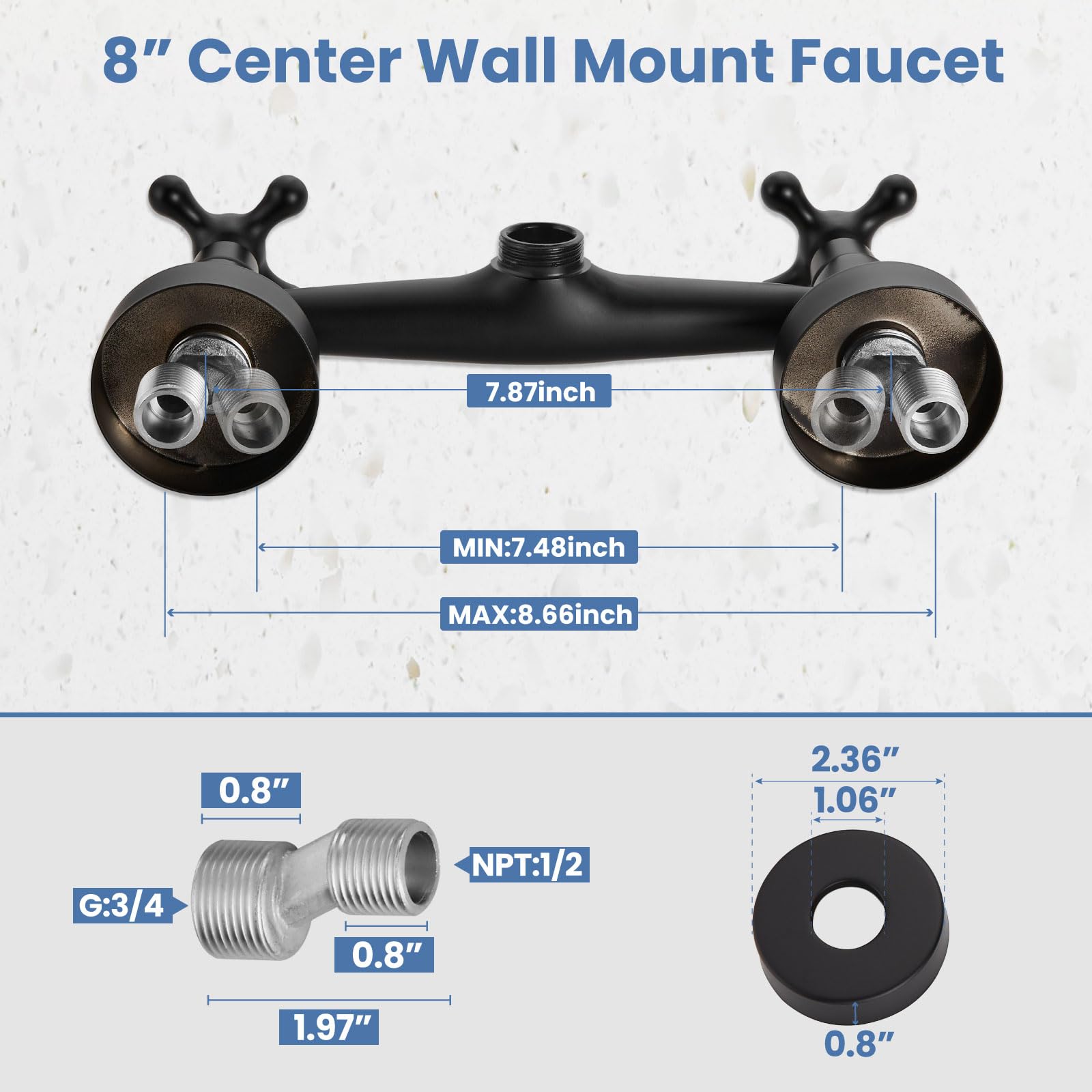 Airuida Wall Mount Kitchen Faucet With Sprayer Wall Mounted Kitchen Sink Faucet Double Cross Handles 360 Degree Swivel Spout Restaurant Mixer Tap Commercial 8 Inch Center Matte Black