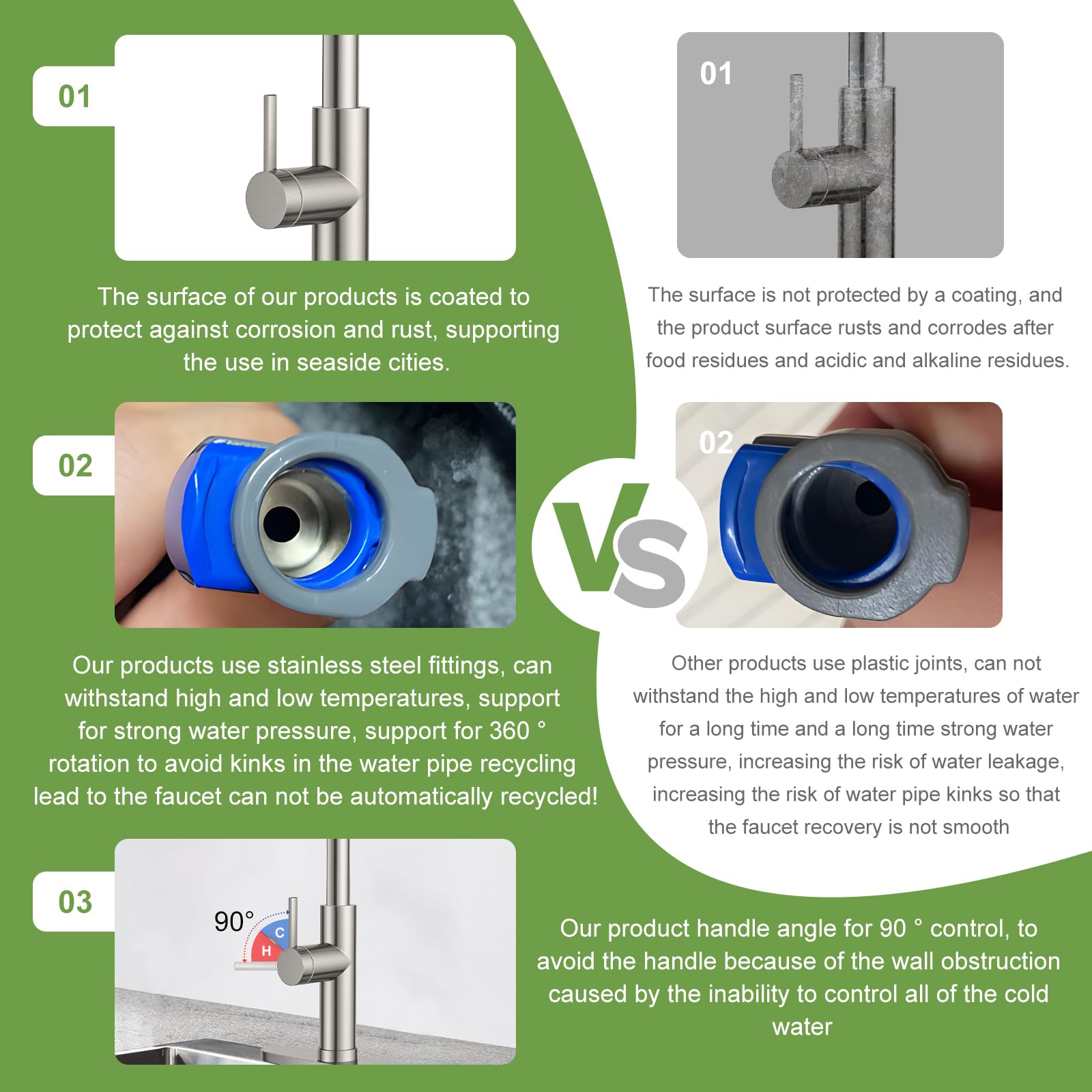 Pzto Rustproofing Stainless Steel Nickel Pull Down Kitchen Sink Faucet Waterfall 24” Cleaning Distance 360° Swivel 3 Cleaning Modes Switching Bubbles Powerful Kitchen Faucet