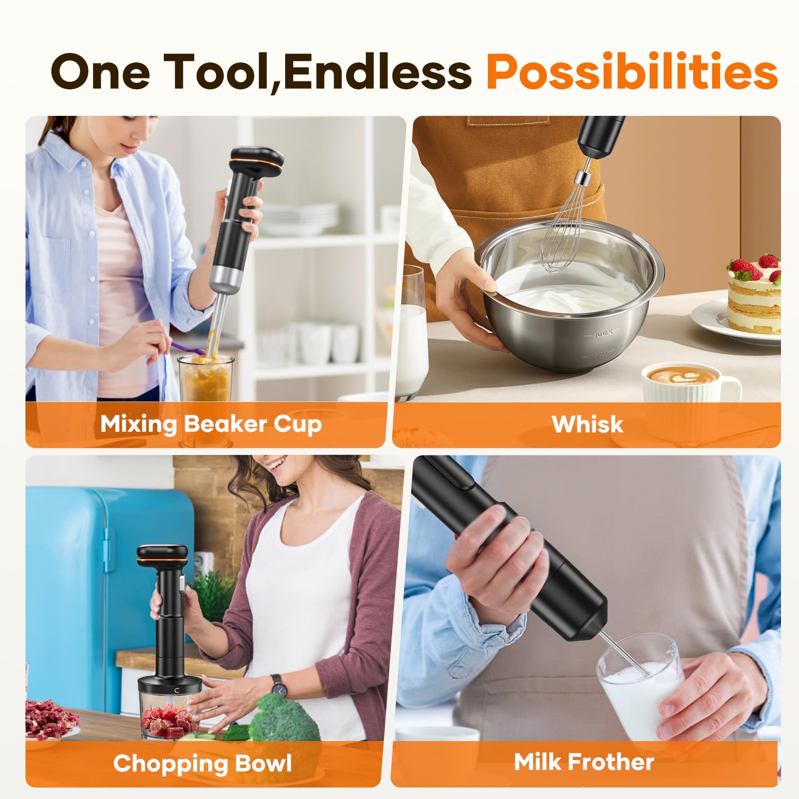 Ritus Cordless Stick Immersion Blender 5-In-1, 13000Rpm Soup Blender Rechargeable Handheld Mixer For Baby Food & Smoothies, Variable Speed, Dishwasher-Safe, Mixing Beaker, Chopper, Whisk Milk Frother