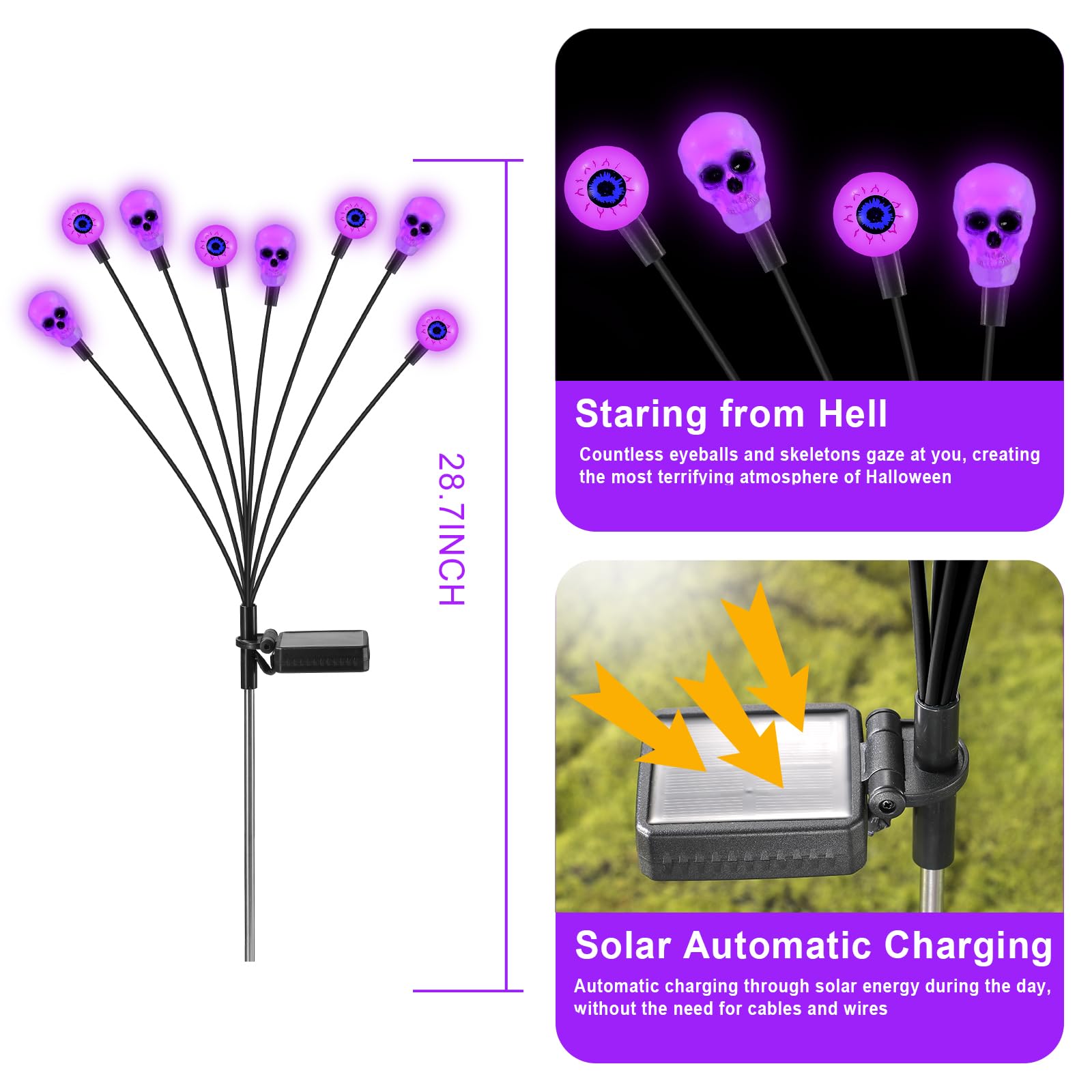 Fensan Solar Halloween Lights Outdoor, Scary Eyeball Lights, 4Pack 32Led, Ip65 Waterproof, Decor For Garden/Yard/Patio/Lawn/Pathway (Purple)