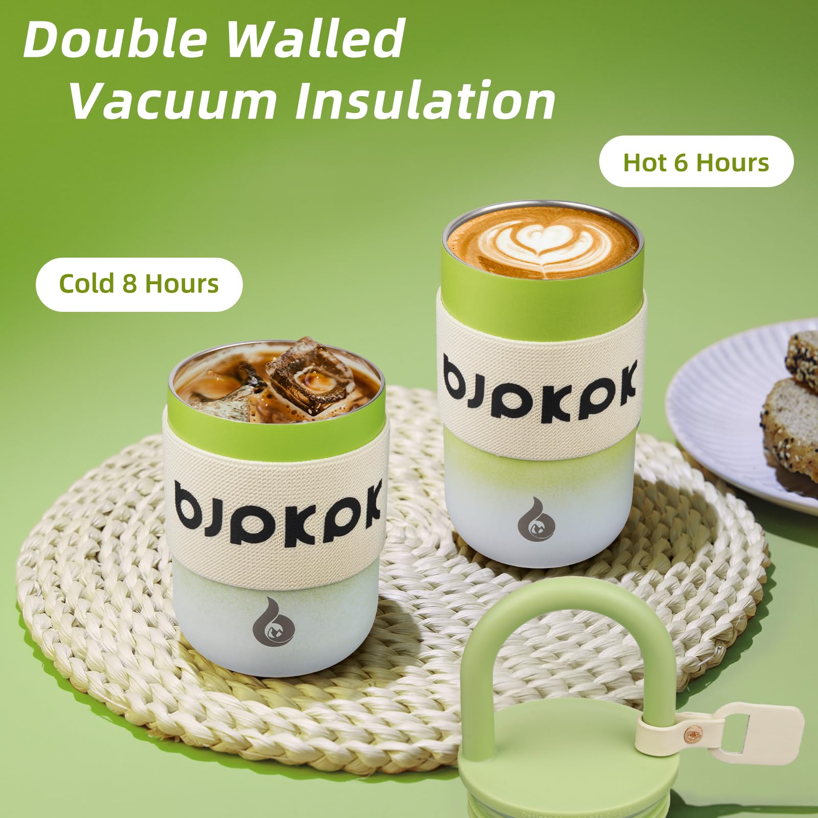 Bjpkpk 13Oz Tumbler With Lid And Handle Insulated Tumblers Cup Stainless Steel Coffee Mug,Cucumber