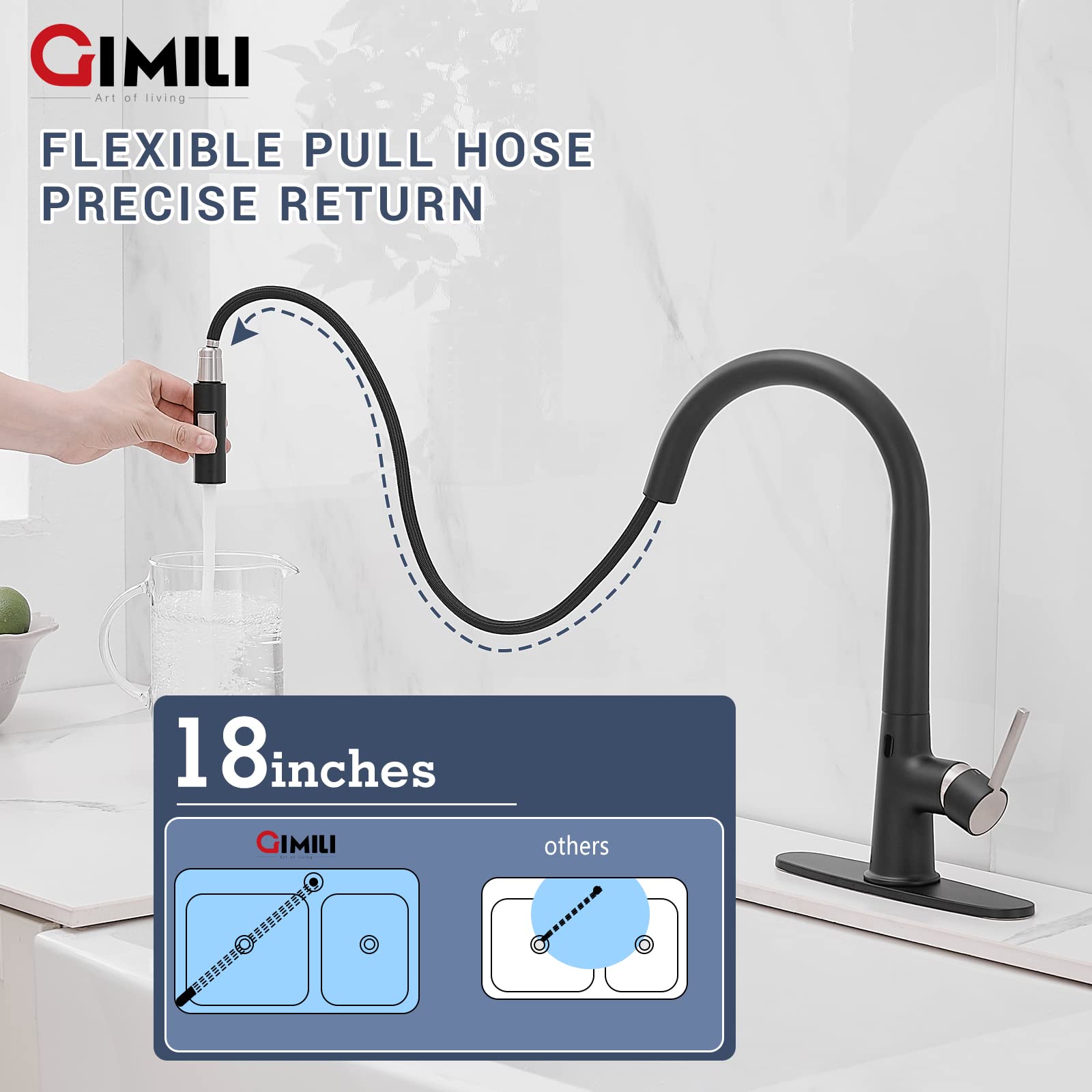 Gimili Matte Black Touchless Kitchen Faucet With Ac Adapter, Smart Motion Sensor Hands  Single Handle Kitchen Sink Faucet With Pull Down Sprayer