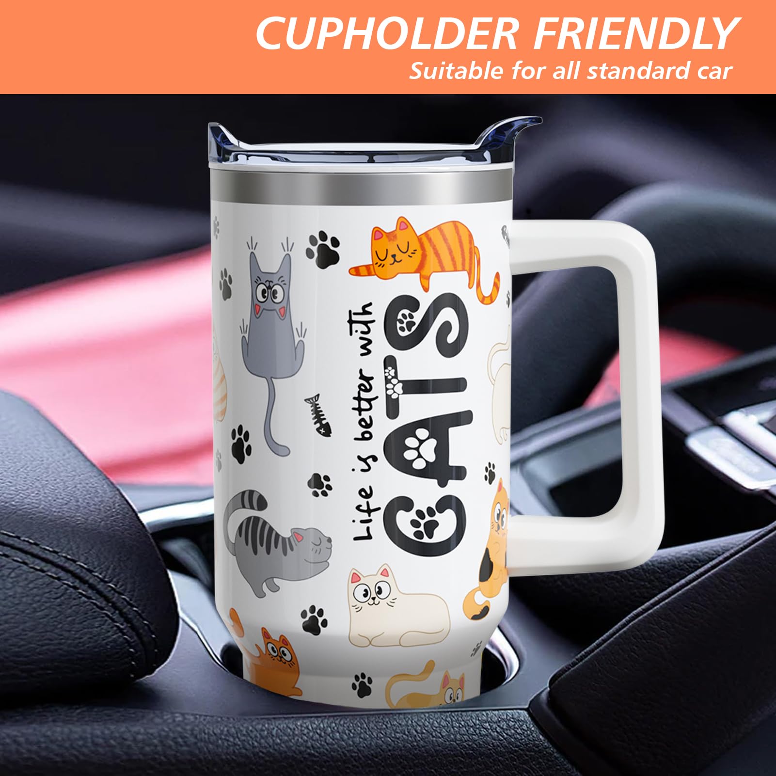 Funny Cat 40Oz Tumbler With Lid And Straw,Life Is Better With Cats Insulated Cup