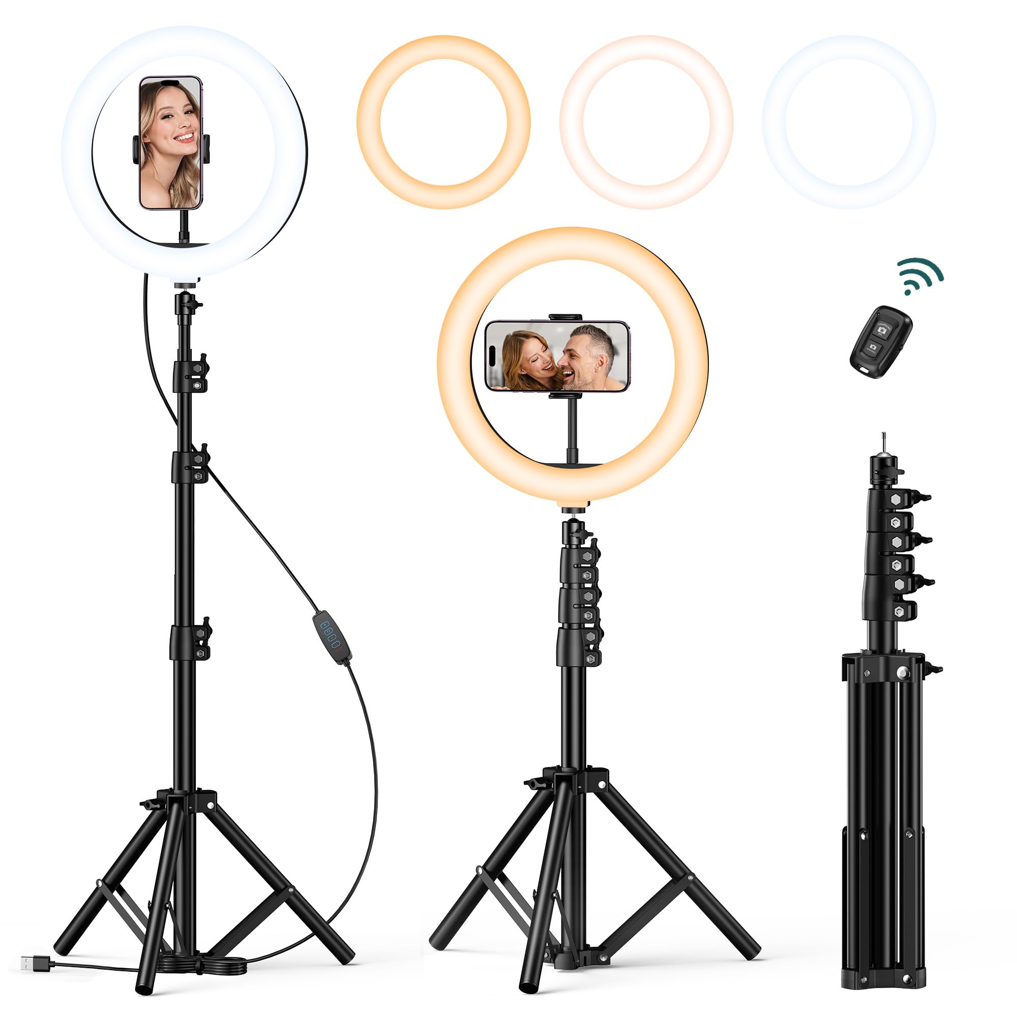 Atumtek 10" Selfie Ring Light With 55" Extendable Tripod Stand, Selfie Light With Phone Holder And Bluetooth Remote, Dimmable Led Ring Light For Streaming, Tiktok, Zoom, Vlogging, Youtube, Etc