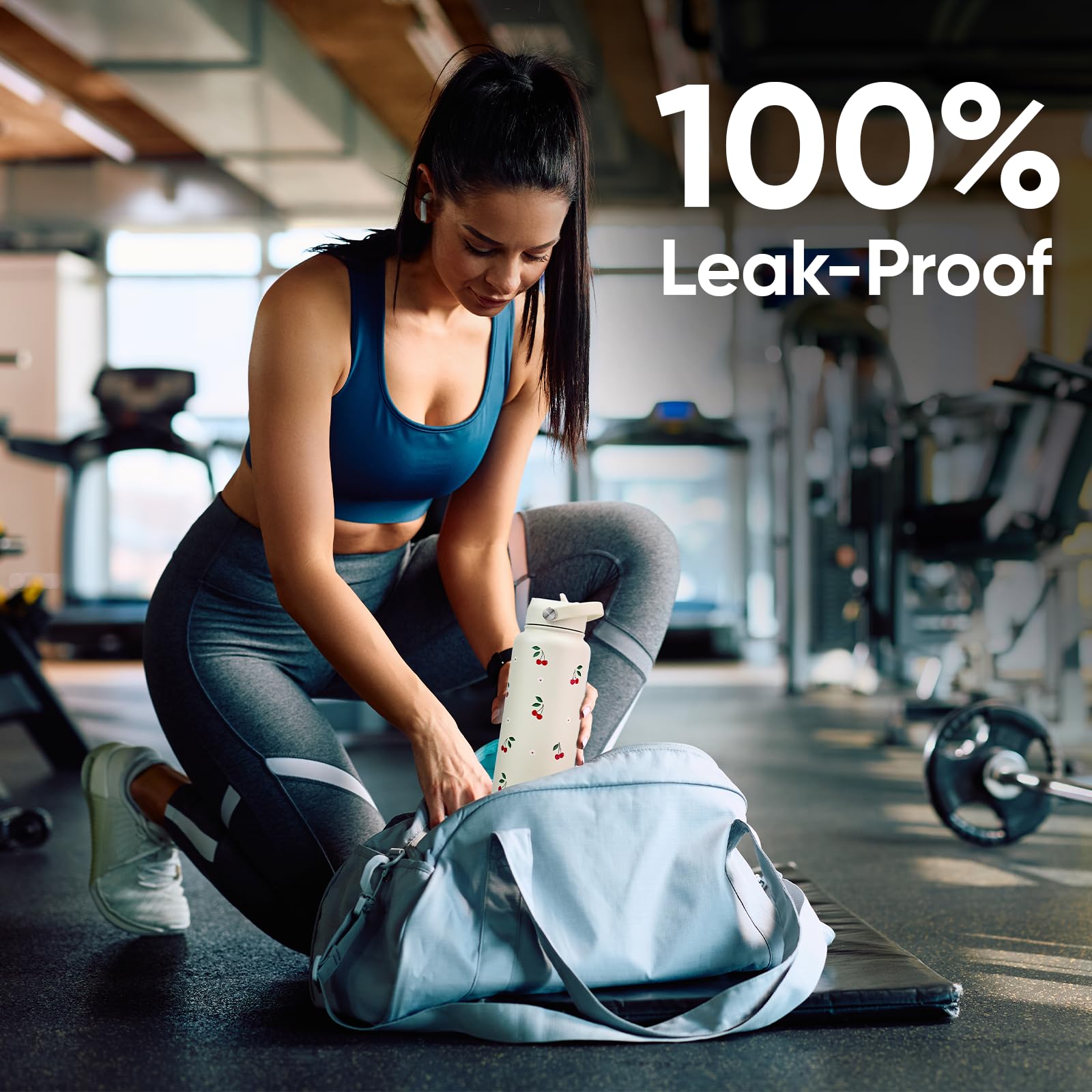 32 Oz Insulated Water Bottle With Straw, Leak Proof Water Bottle Stainless Steel With Flip Straw