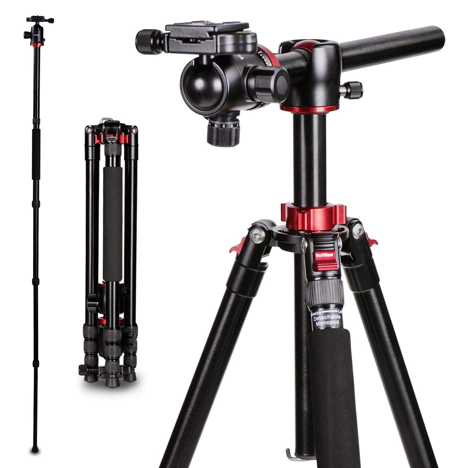 Yotilon Camera Tripod, 76’’Professional Horizontal Aluminum Alloy Tripod For Dslr With 360 Degree Ball Head Quick Release Plate, Bubble Fluid Level,Handle And Bag Travel For Canon Sony Dslr Cameras