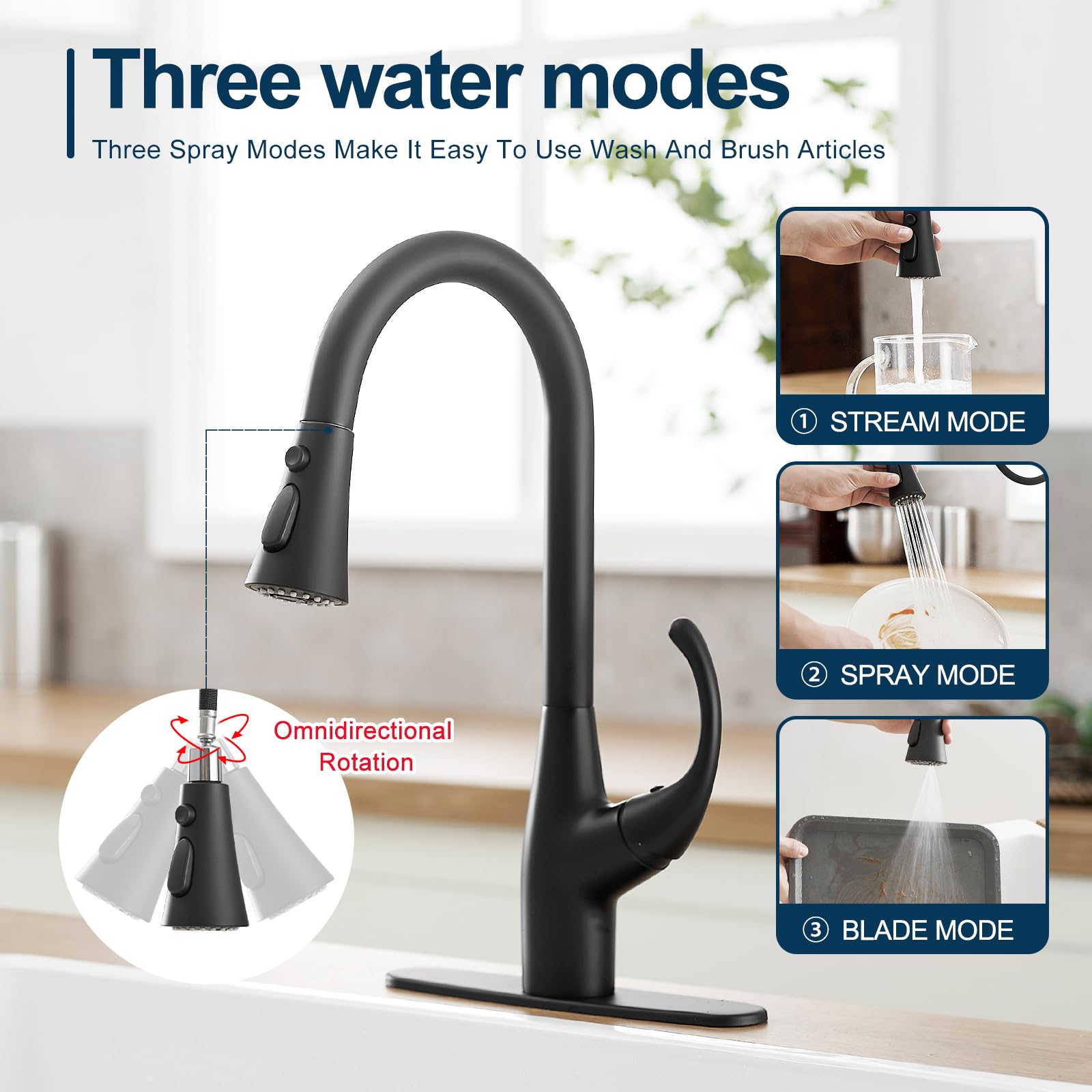 Voton Kitchen Faucet With Pull Down Sprayer, Matte Black Kitchen Sink Faucet High Arc Pull Out Kitchen Faucets Single Handle, Kitchen Sink Faucets For Farmhouse Camper Laundry Rv Bar