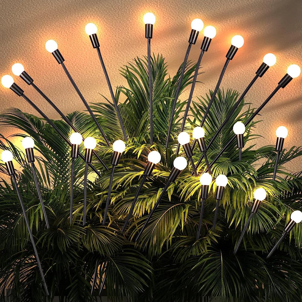Heixry Solar Swaying Light 8 Leds Solar Garden Lights Outdoor Waterproof Swaying Solar Garden Lights Firefly Lights For Garden Yard Patio Pathway Decoration Warm White (4Pcs)