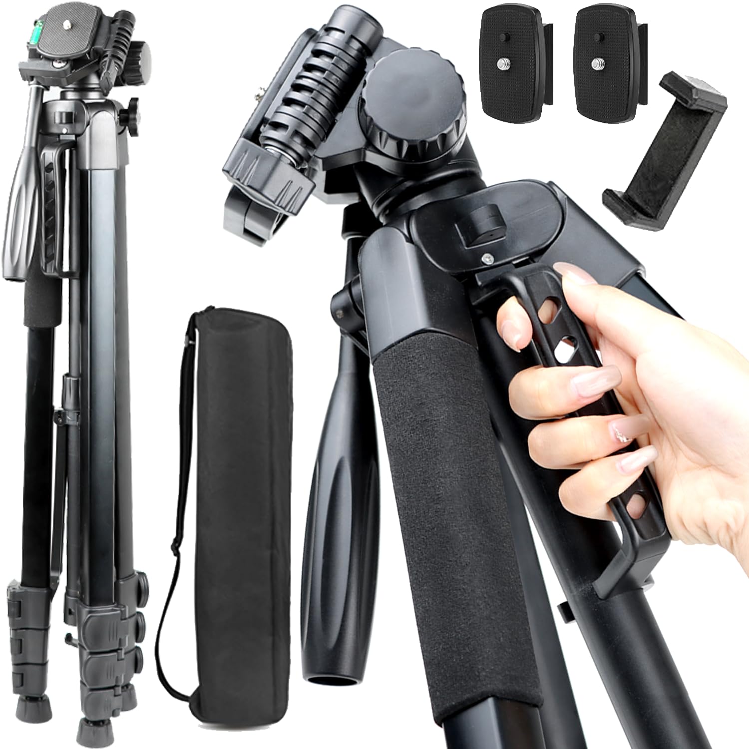 Yotetion 81" Aluminum Phone & Camera Tripod, Extendable Cell Phone Tripod Stand Compatible With Iphone/Android/Action Camera Is Perfect For Live Streaming/Video Recording/Selfies
