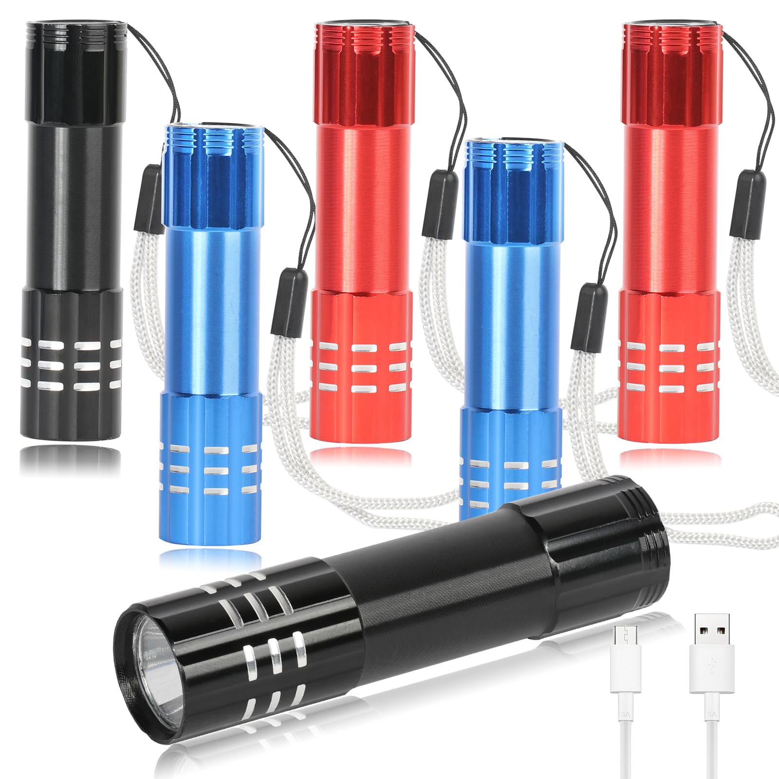 Hilngav 6 Pack Led Aluminum Small Mini Usb C Rechargeable Flashlights, Handheld Small Flashlight Bulk, Portable Camping Bright High Lumens Flashlight Christmas (6)
