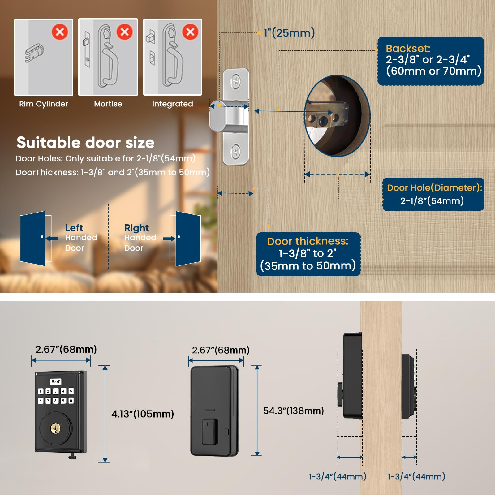 Oocc Keyless Entry Smart Keypad Door Lock - Deadbolt With 2 Keys, Auto Lock, Easy Installation, Matte Black