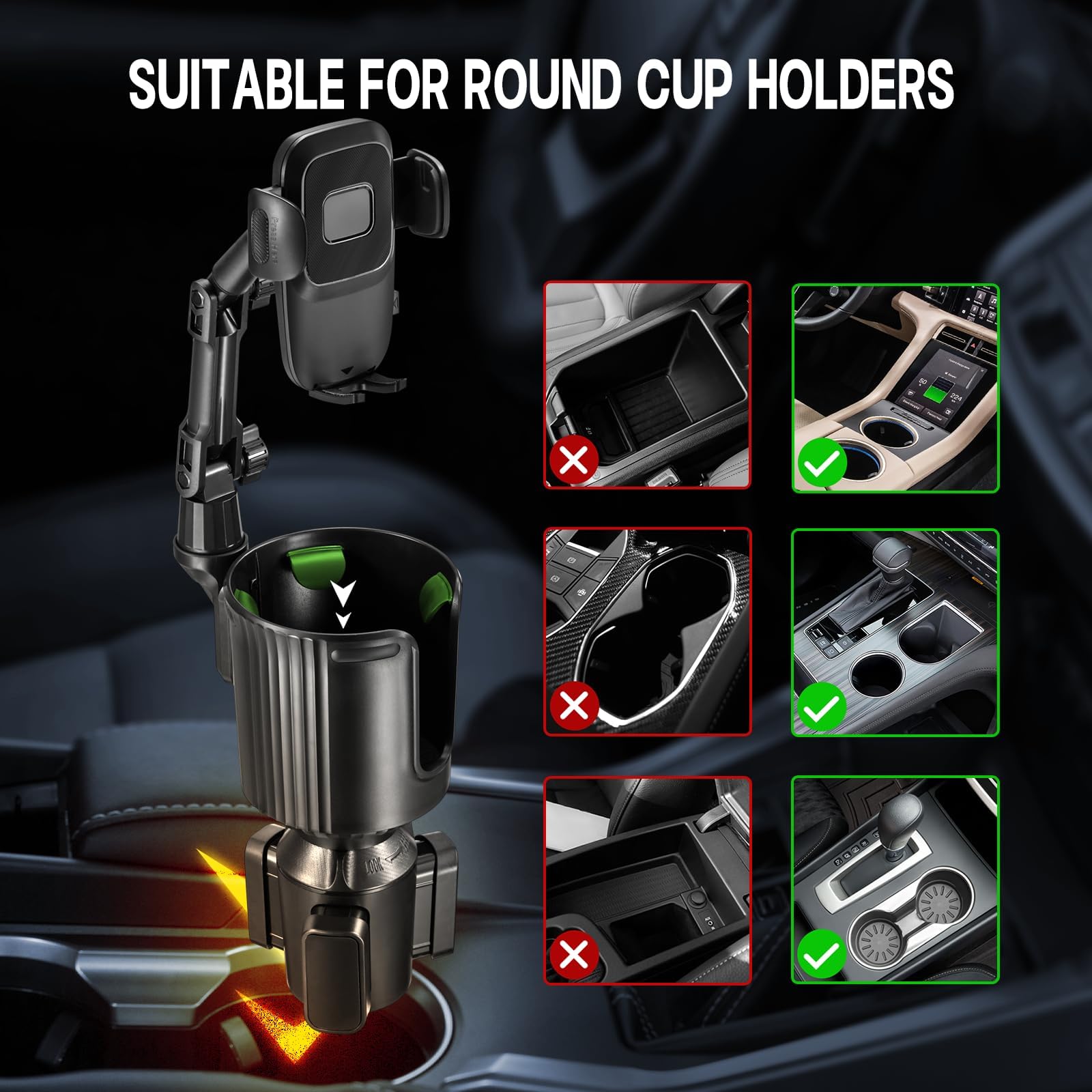 This Hill  Cup Holder Phone Mount, 2 In 1 Universal Adjustable Long Neck, Compatible With Iphone 14 Pro Max/Se/8/7/6, Samsung & All Smartphones, Black