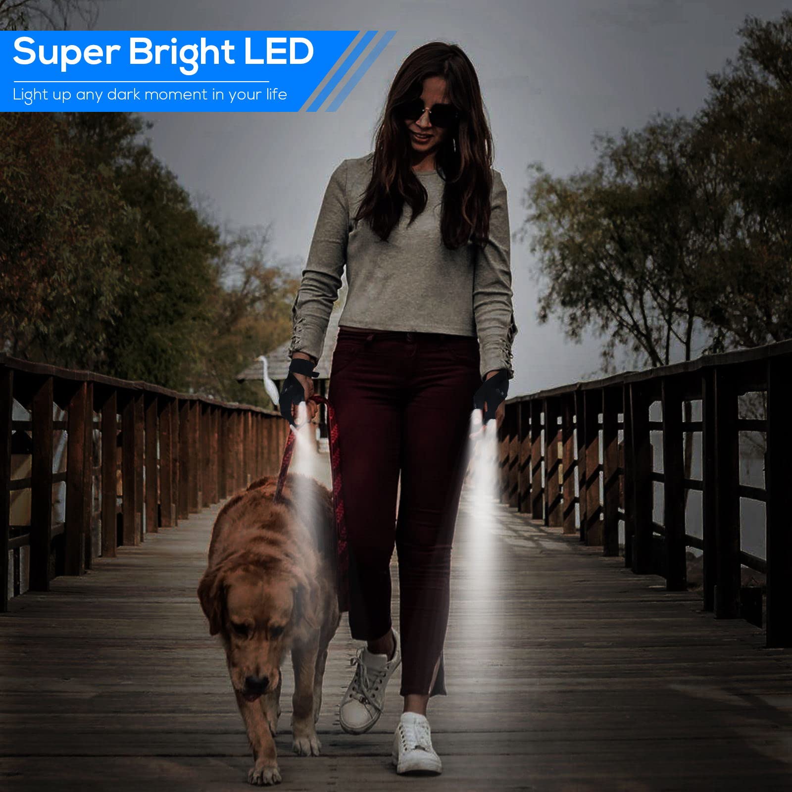 Moipejo Rechargeable Led Flashlight Gloves Waterproof, Birthday Christmas Valentines Father'S Day  For Men Dad From Daughter Son, Cool Gadget Tool Hands- Lights For Fishing Repairing Camping