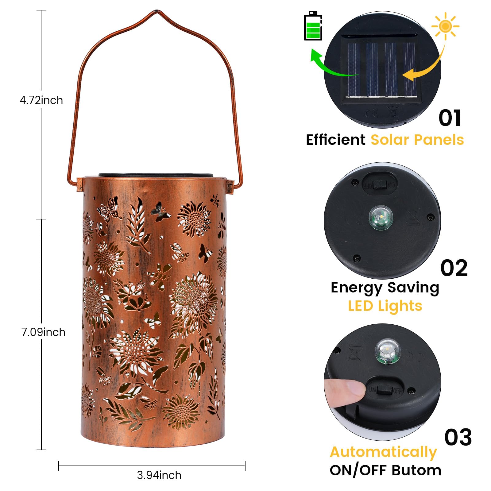 Egles Solar Lanterns Outdoor Waterproof - Unique Sunflower Design With Metal Frame, Long-Lasting Lights For Garden Decor - Perfect  For Women, Mom, Grandma, Patio & Yard