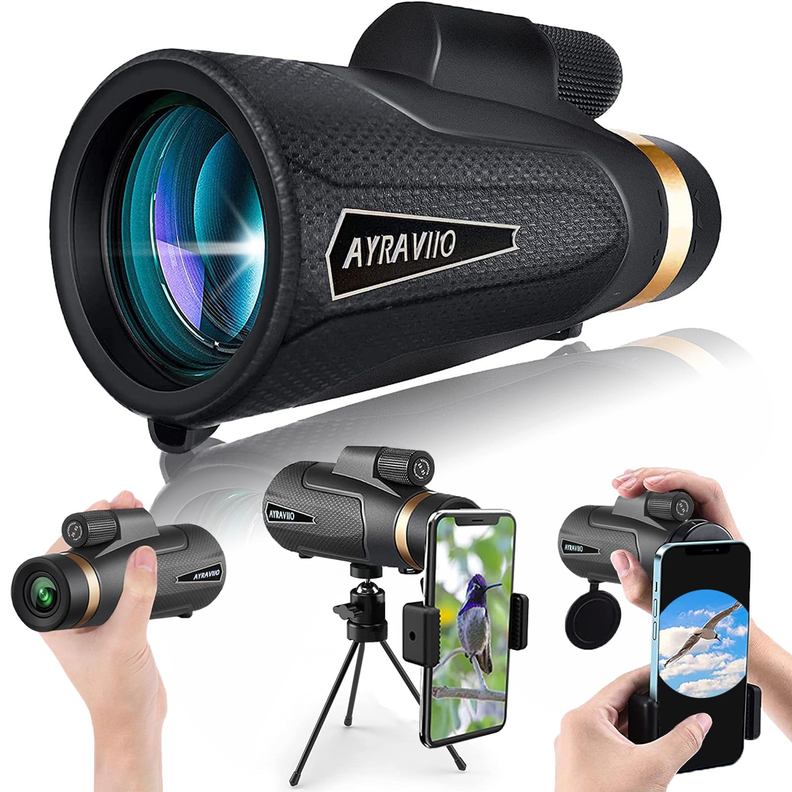 Ayraviio 12X60 Monocular Telescope With Smartphone Holder & Tripod, High Powered Smc & Bak4 Scope, Birthday For Men Dad Him Husband Teen, For Fathers Day, Outdoors Survival Hiking Gear