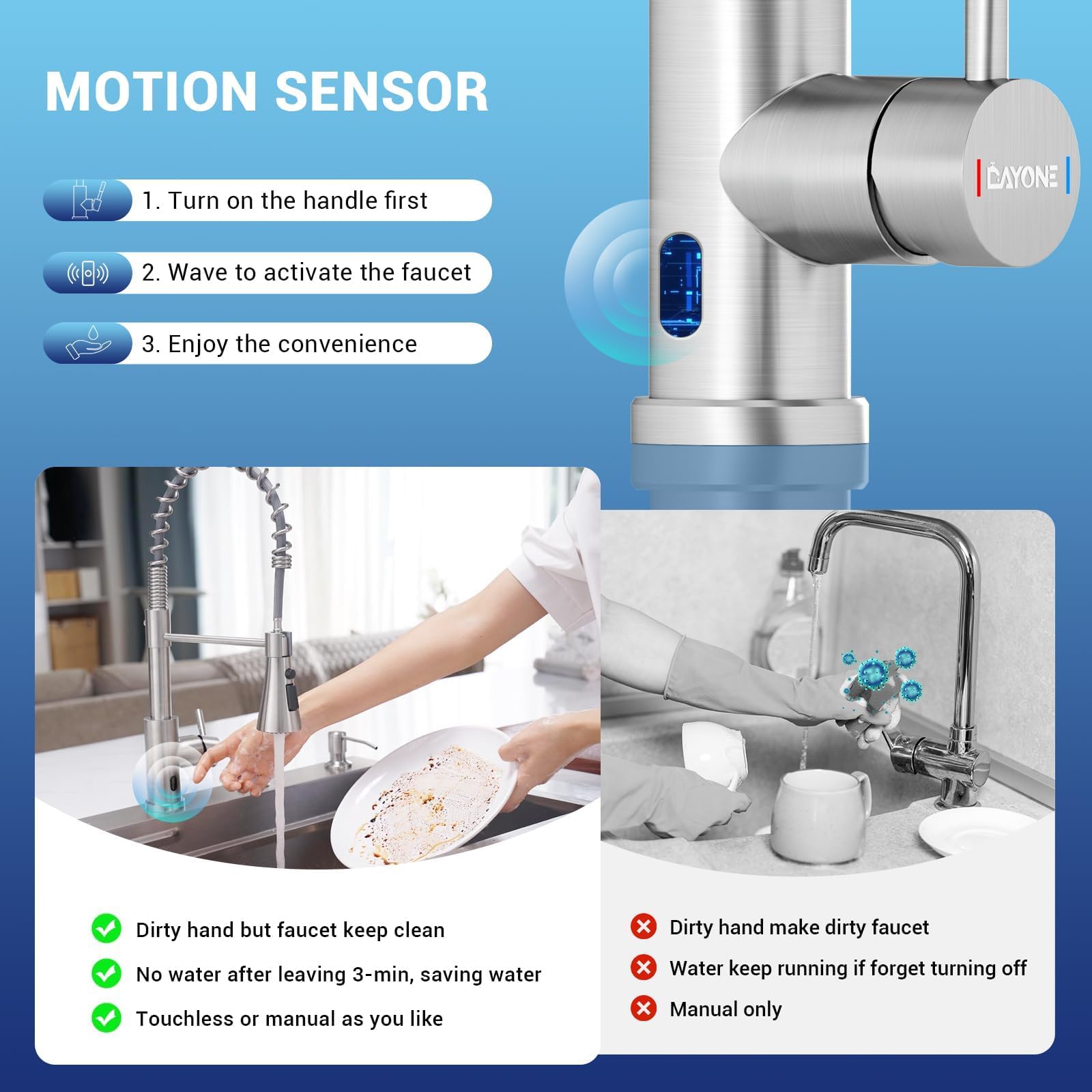 Dayone Touchless Kitchen Sink Faucet With Pull Down Sprayer And Soap Dispenser, Stainless Steel Motion Sensor Touch Faucet For Kitchen Sink Smart Hands- Single Handle, Brushed Nickel