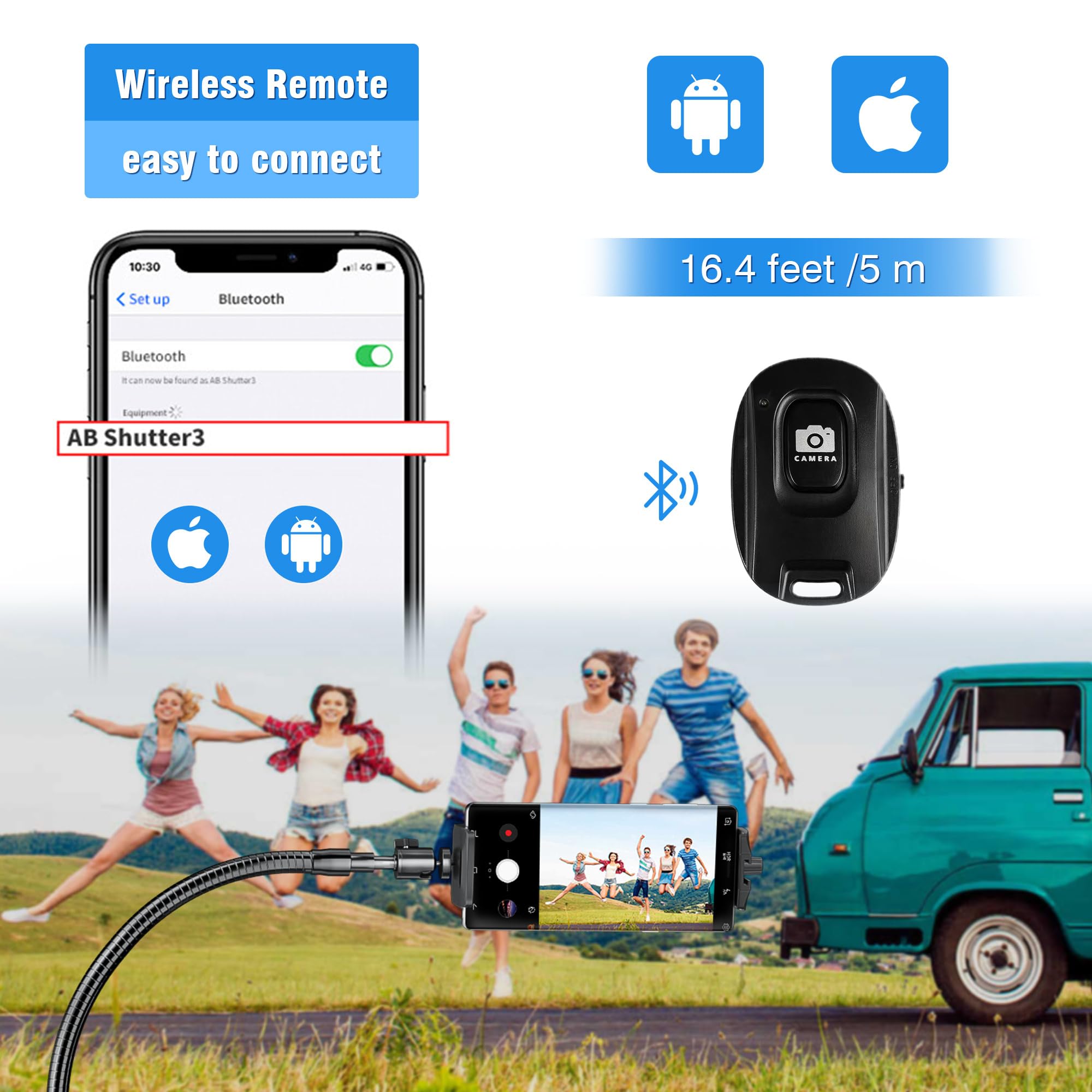 Yotilon Tall Flexible Phone Tripod With Adjustable Gooseneck, Remote For 4.9-12.9'' Cell Phone/Ipad - Recording/Watching/Cooking/Vlogging