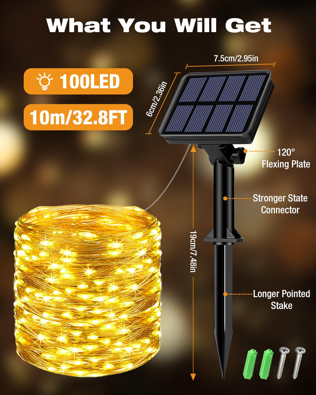 Outdoor solar-powered string lights for weddings, Christmas, and yard decor