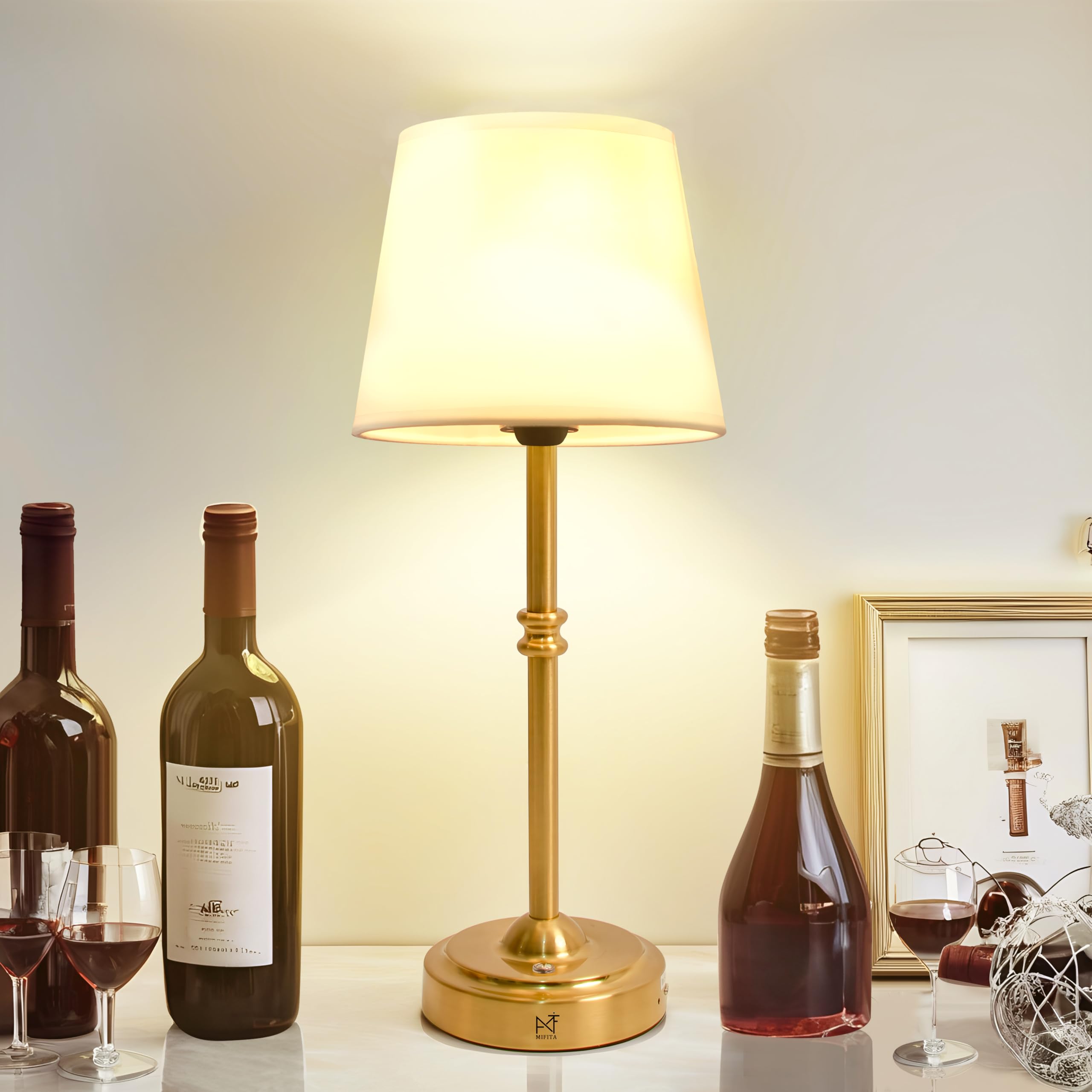 Mf Mifita Cordless Lamp For Desk, 3-Level Dimming Rechargeable Lamp With 6000Mah Battery, Usb-C Fast Charging Wireless Lamp For Bedroom, Nightstand, Office (Gold)