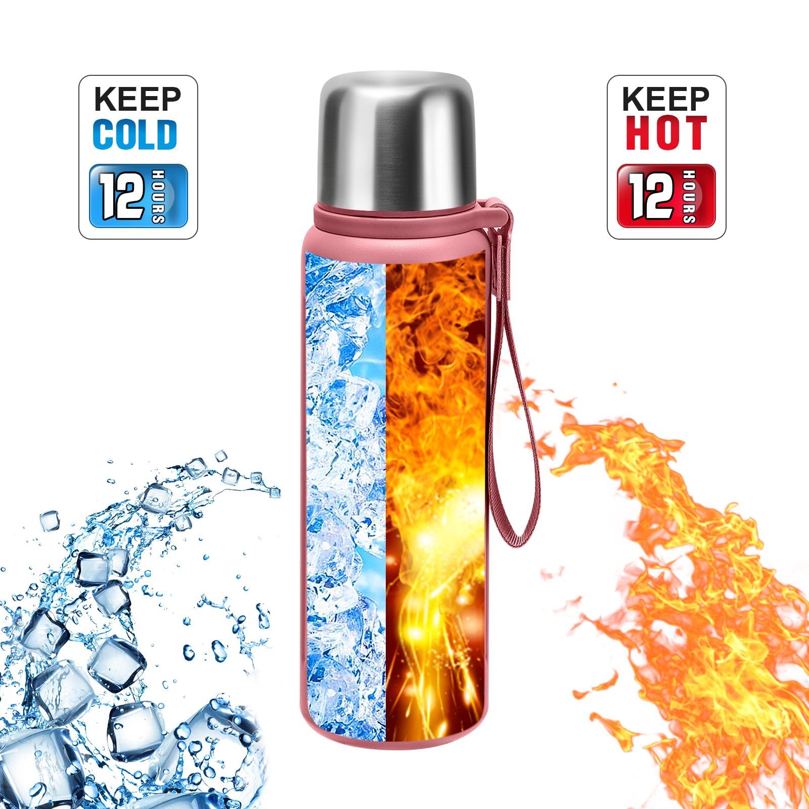 Vacuum Insulated Bottles With Cup 800Ml/27Oz Stainless Steel Hot Thermo Bottles For Cold