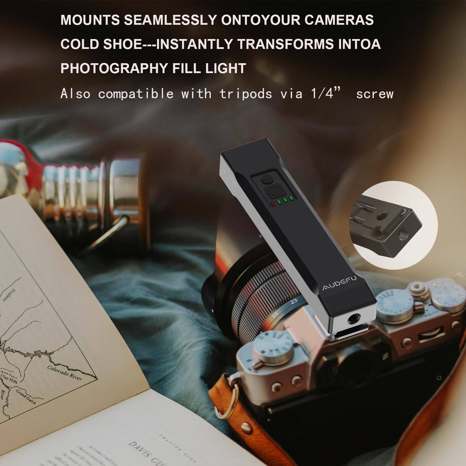 Audefu Work Flashlight With Beam focus & Led, 1200 Lumens, 5 Modes, Compass, 1/4" Tripod Mount, Cold Shoe, Flishlight Pocket Clip – Rechargeable Survival Light For Camping, Hiking, Emergency