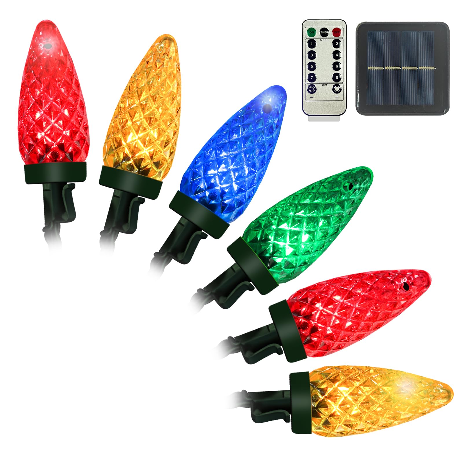 Anycosy Solar Christmas Lights Outdoor, C6 Christmas Lights 19.7 Ft 60 Leds Strawberry Operated Solar Strings Lights 8 Modes On/Off Timer For Xmas Tree Outdoor Christmas Garden Decorations
