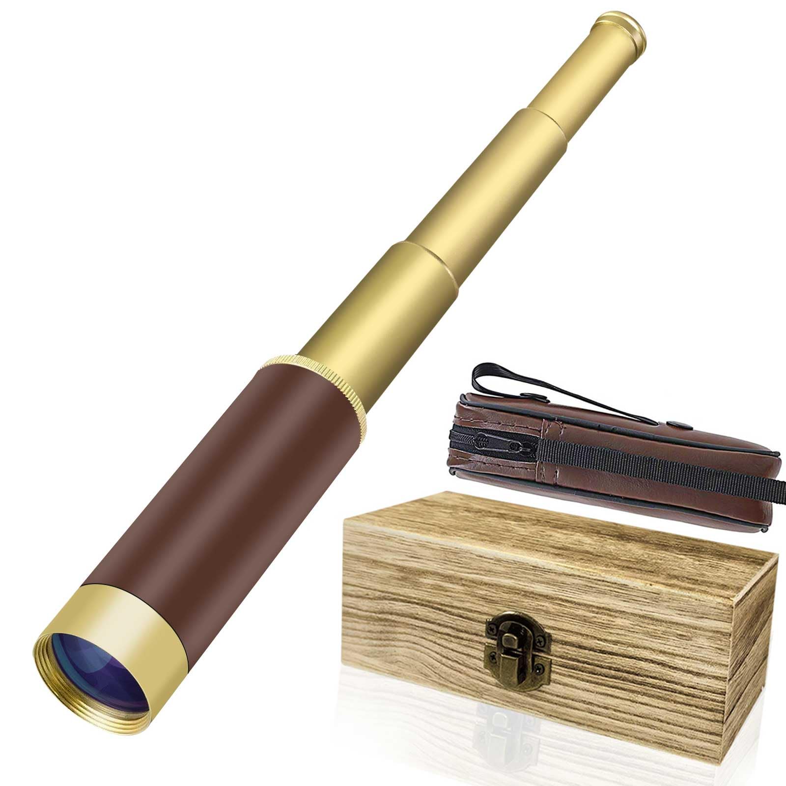 Aubric Pirate Monocular Telescope For Kids & Adults 25X30 High Powered Zoomable Collapsible Brass Handheld Waterproof Telescope Monocular For Cruise Ship Travel Watching Games Hiking Hunting