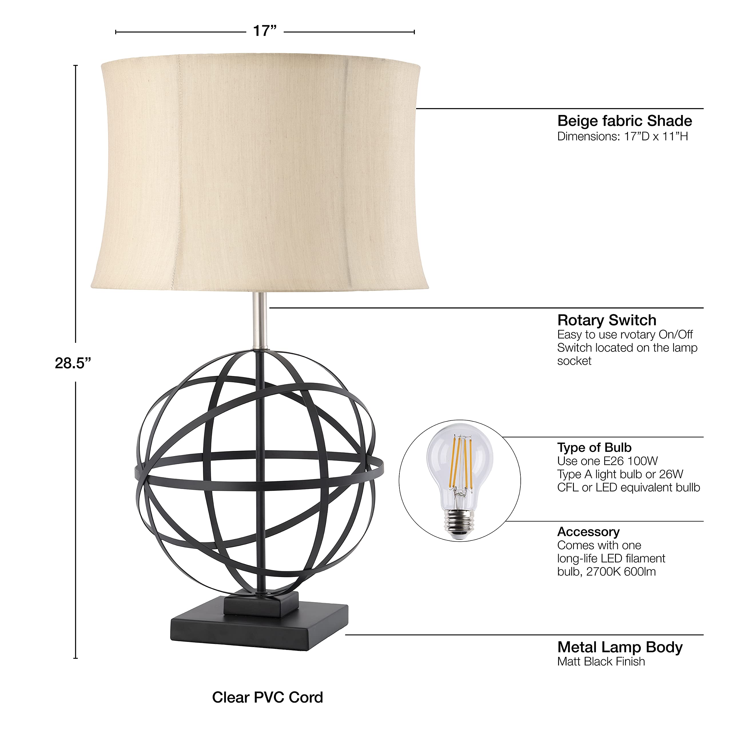 Arlec Table Lamp With Matte Black Finish