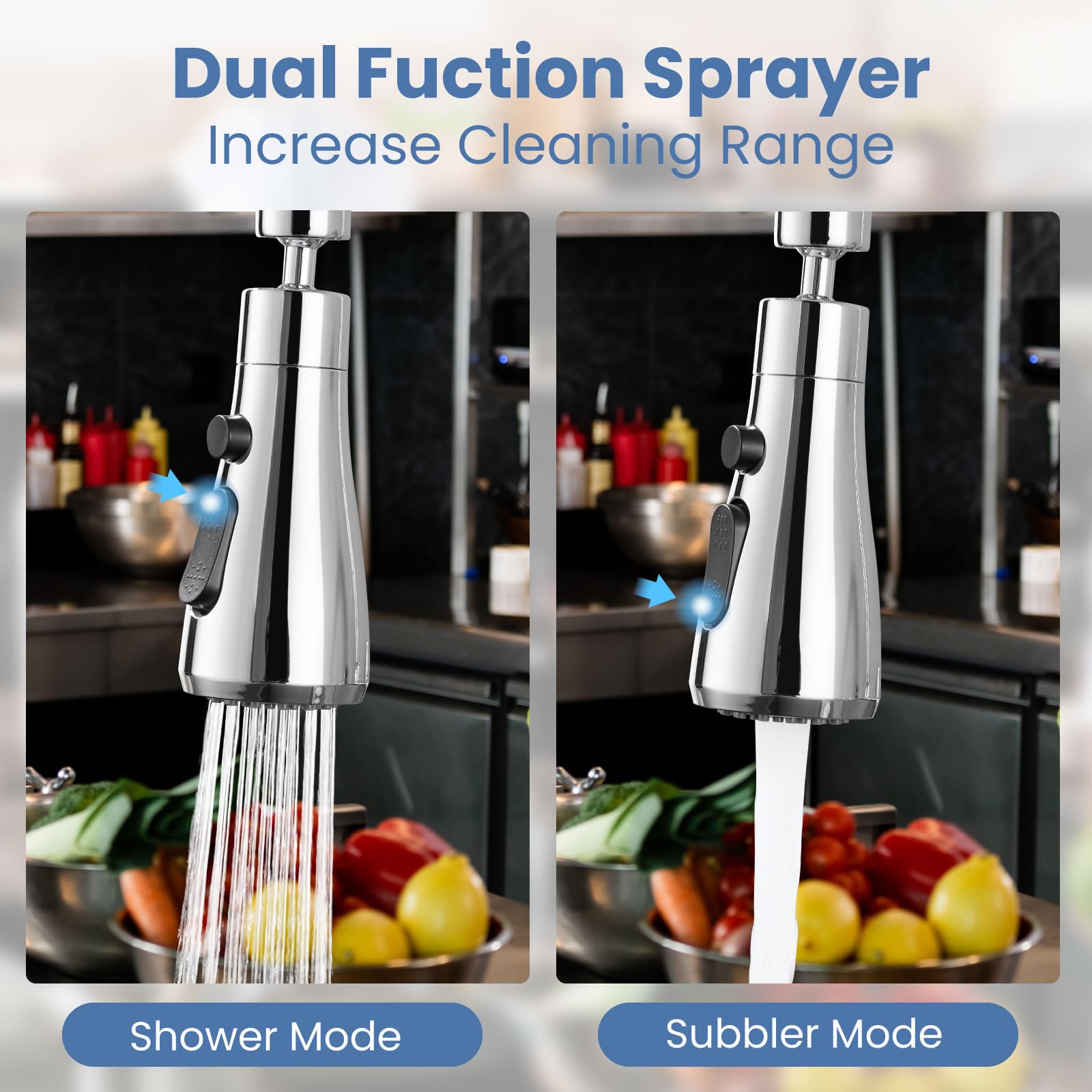 Airuida Wall Mounted Kitchen Faucet 8 Inch Center With 3 Functions Sprayer 360 Degree Swiveldouble Cross Handles Kitchen Faucets Restaurant Utility Laundry Commercial Mixer Tap Chrome Polish