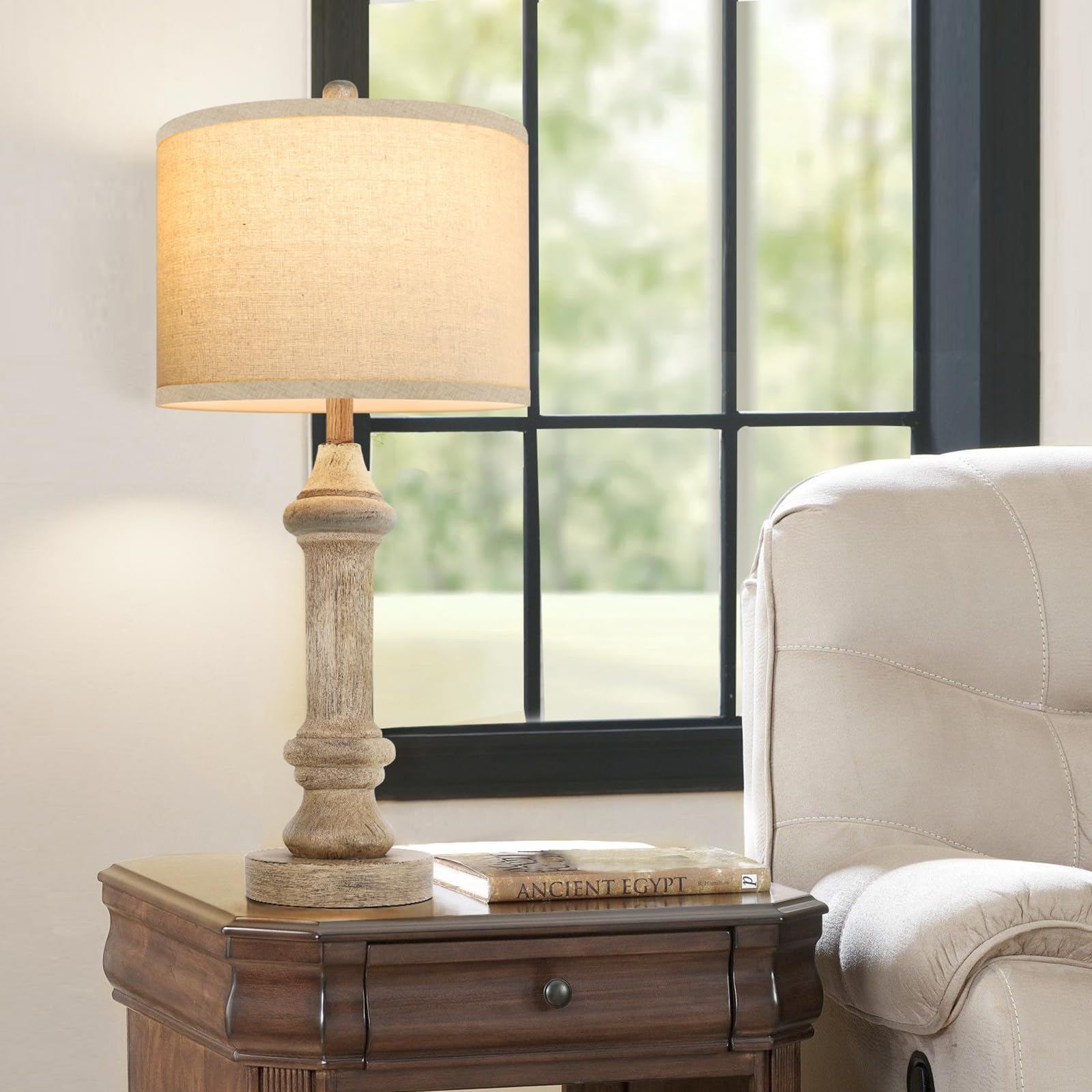 Spclsim Farmhouse Table Lamps For Bedroom Set Of 2, 25" Rustic Living Room End Table Lamps With Beige Resin Body Black Aged Texture Beige Shade, Vintage Bedside Nightstand Lamps, Bulb Not Included