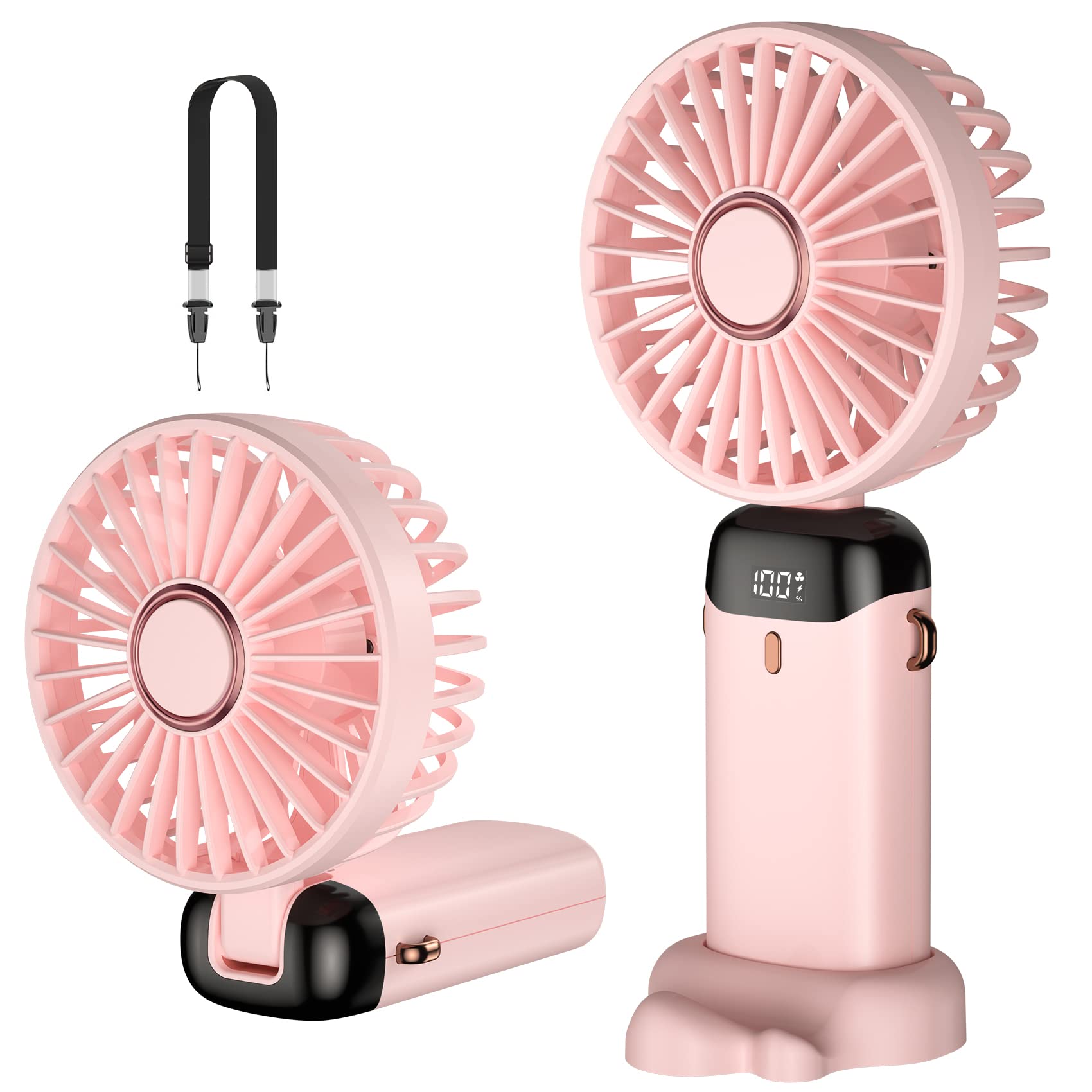 Handheld Fan, Mini Portable Fan Usb Rechargeable, Small Pocket Fan 5 Speeds With Lanyard And Base - Koospark