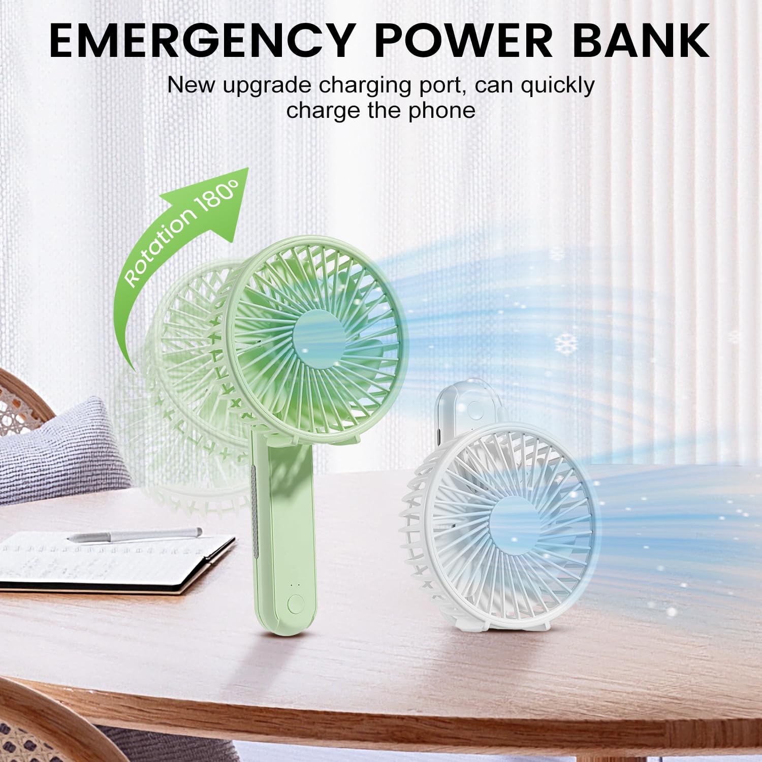 Passionbility Portable Handheld Fan - 2000Mah Personal Portable Fan Rechargeable, 180° Foldable Usb