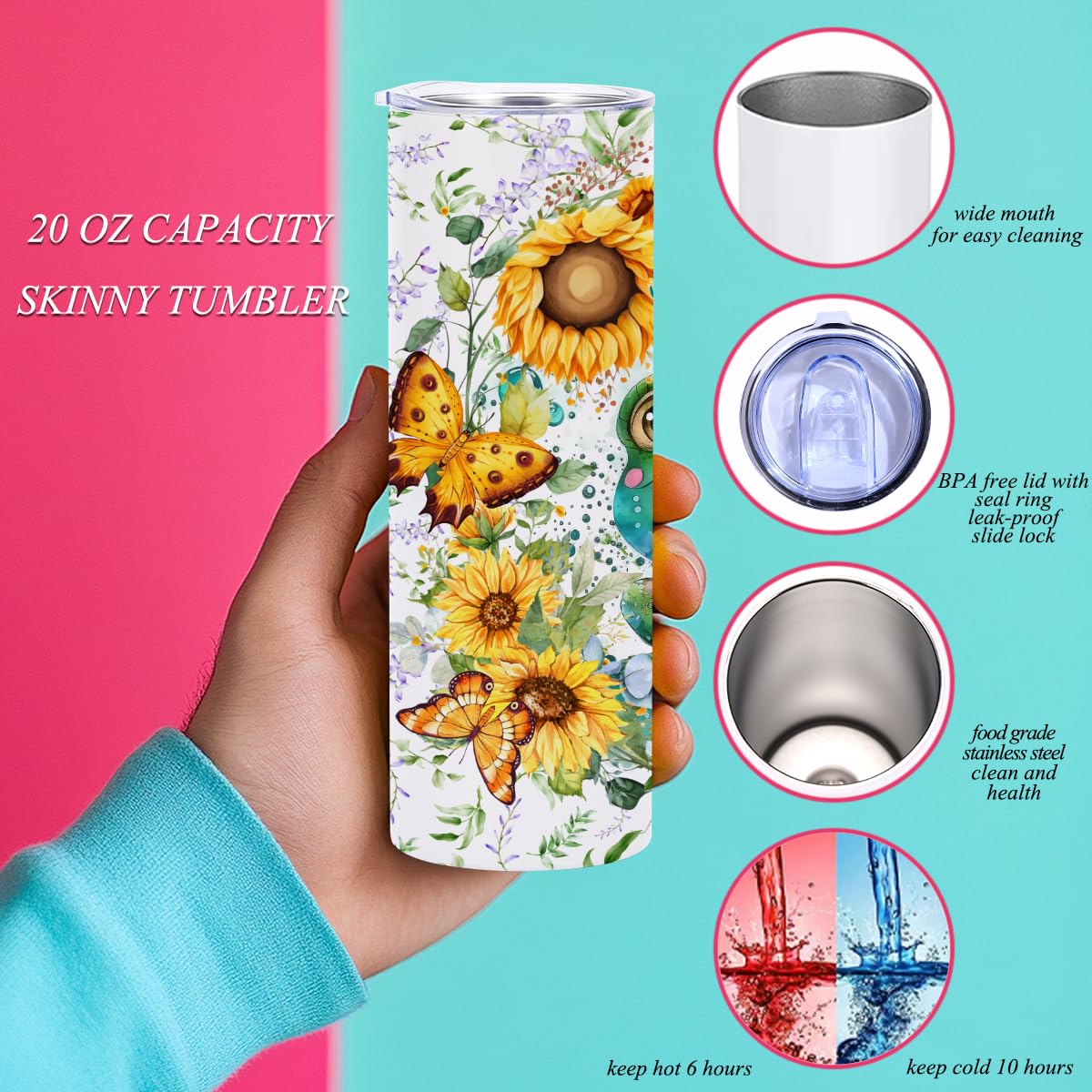 Coffee Tumbler, 20 Oz Tumbler, Insulated Coffee Mug With Lid, Skinny Stainless Steel Thermal Cup