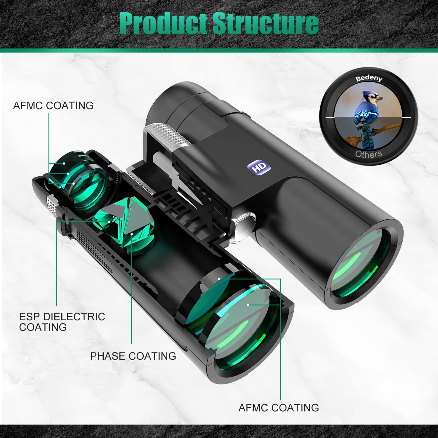 Bedeny 18X50 Hd Binoculars For Adults With  Phone Adapter, Tripod And Tripod Adapter - High Powered With Super Bright And Large View For Bird Watching,Hunting,Travel