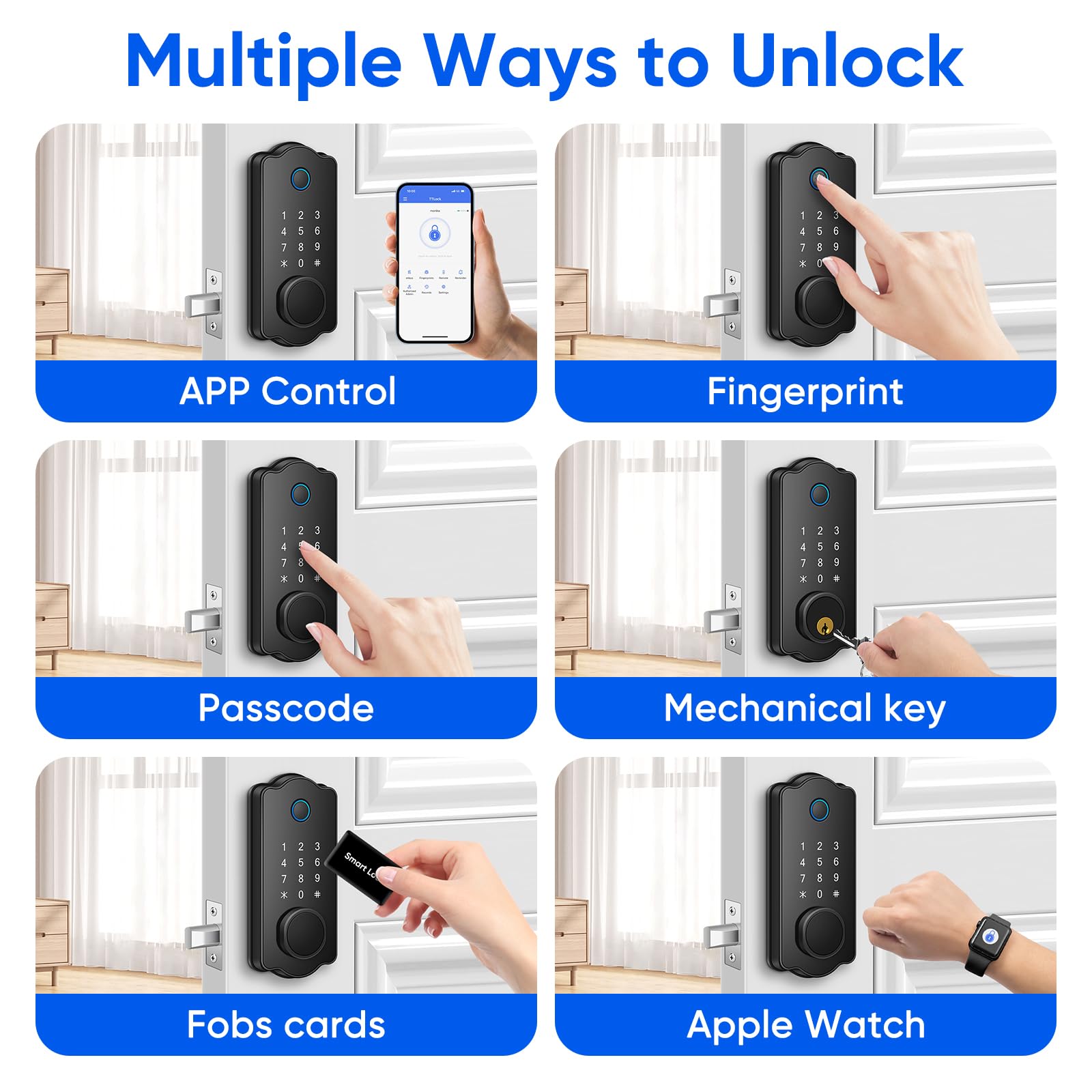 Mypin Fingerprint Smart Door Lock, Keyless Entry Door Lock Deadbolt, Electronic Biometric Door Lock With Phone/Watch App Control, Auto Lock With Touchscreen Keypad For Bedroom, Front Door, 7 Ways To Unlock