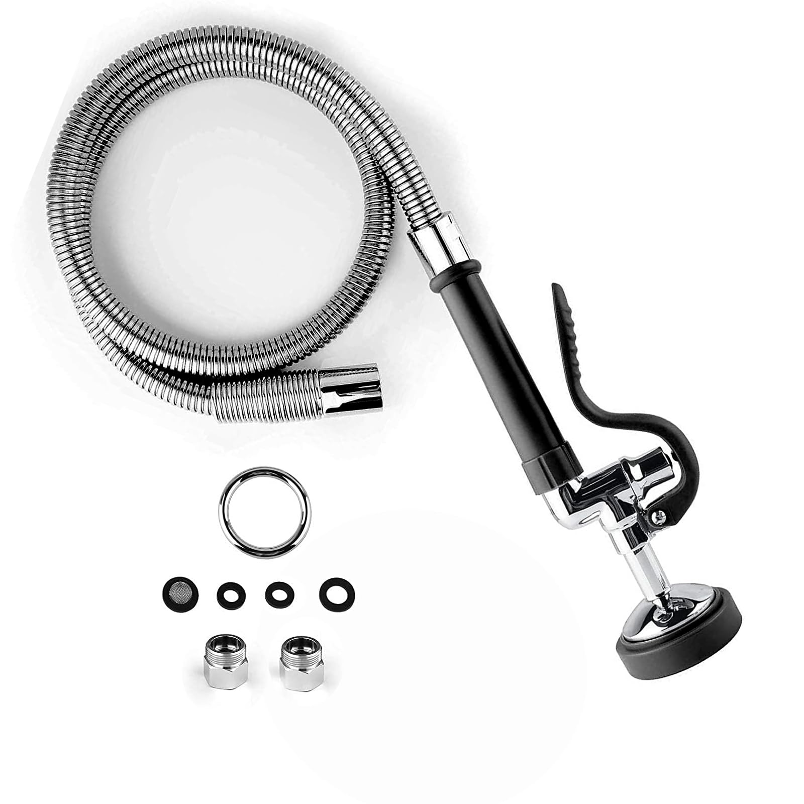 Cwm Pre Rinse Sprayer Assembly: Commercial Sink Sprayer With 45” Flexble Stainless Steel Hose - High Pressure Pre Rinse Dish Spray Valve Nozzle Head Commerical Faucet Parts For Restaurants(Black)