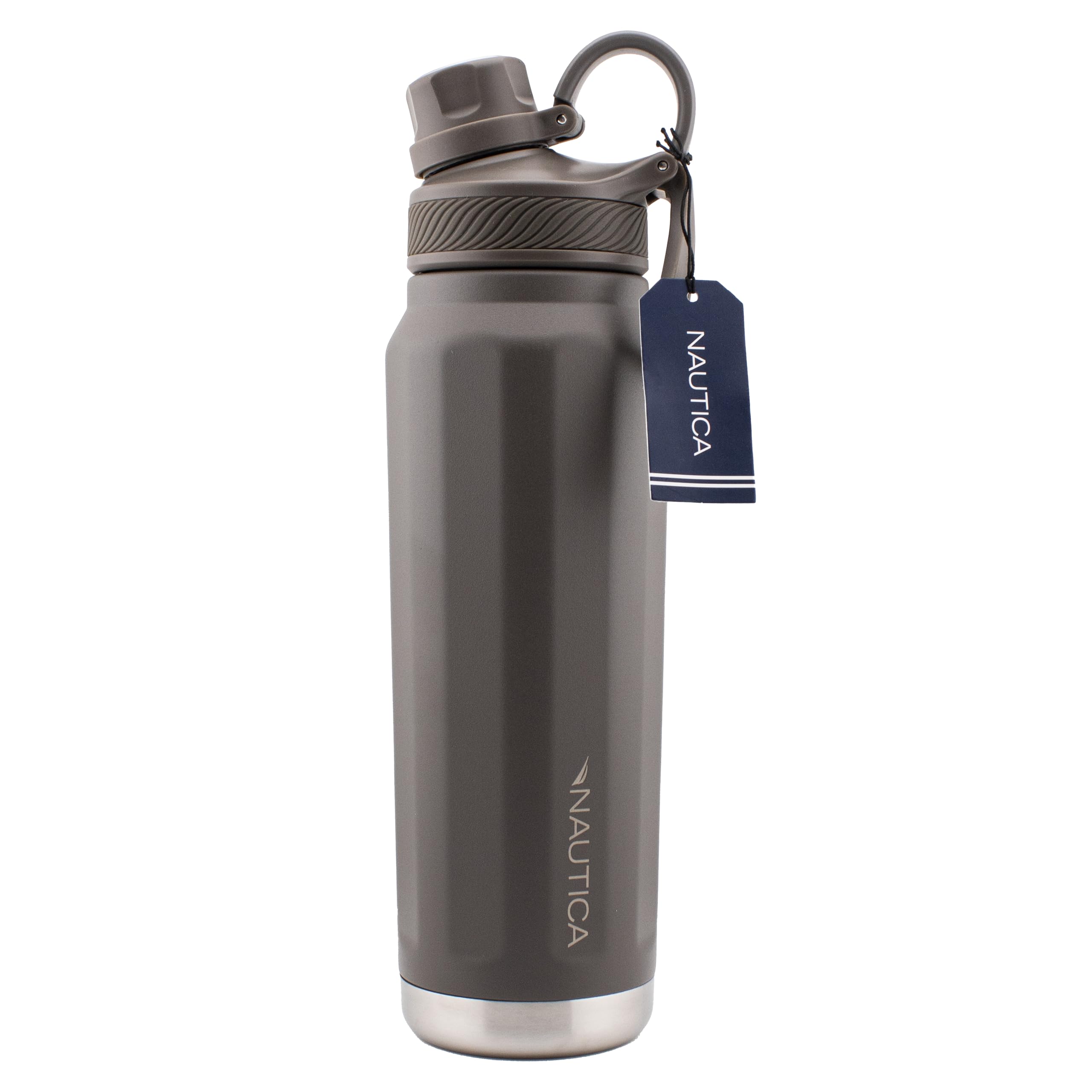 Nautica 25 Oz Hydration Flask Double-Wall Vacuum Insulated Bottle Leak Proof & (Med Grey)