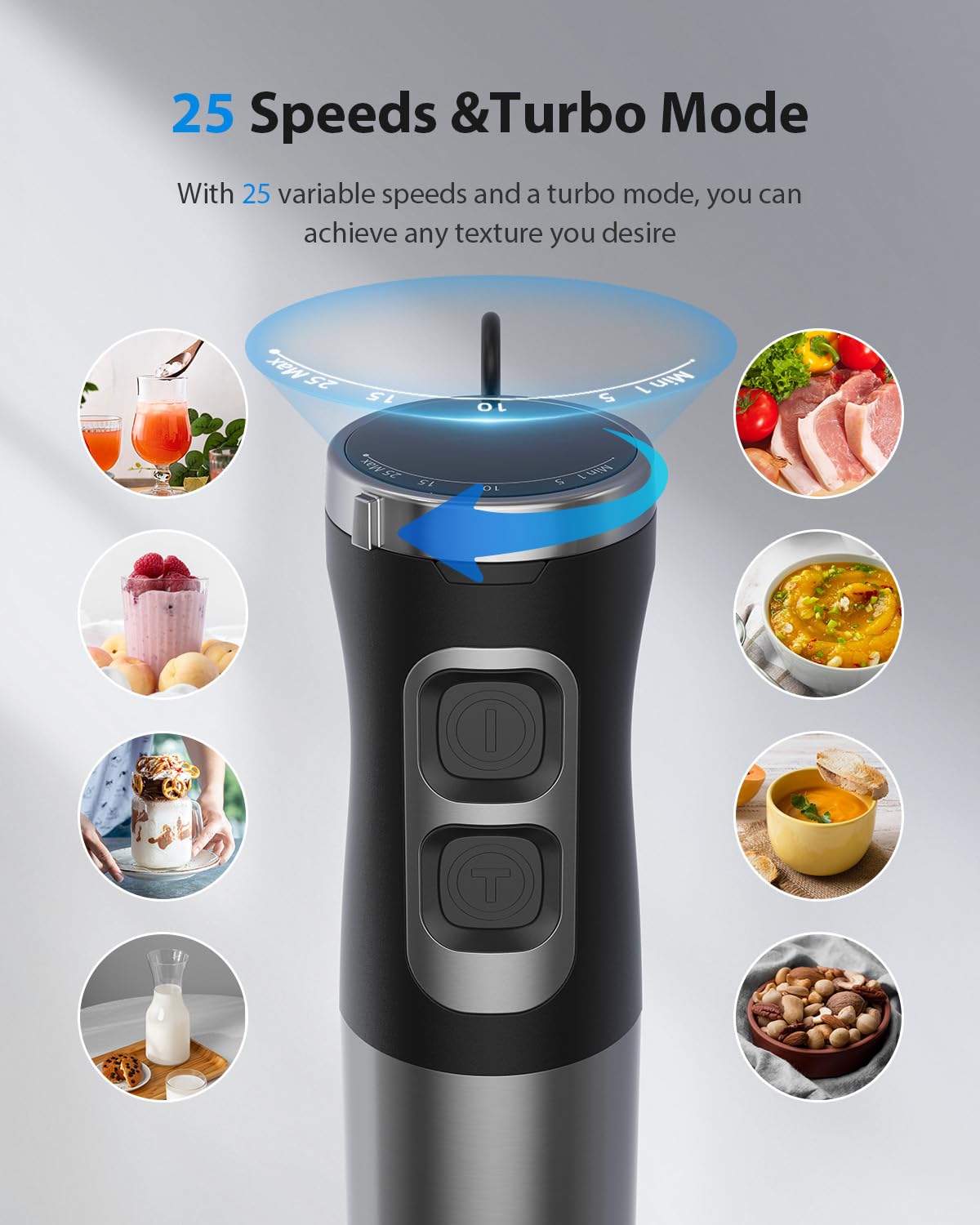 Sheanlah 1000W Powerful Immersion Blender Handheld, Update Hand Blender With 25-Speed And Heavy-Duty Copper Motor, 4 In 1 Hand Mixer With Chopper, Whisk, Beaker And Wand